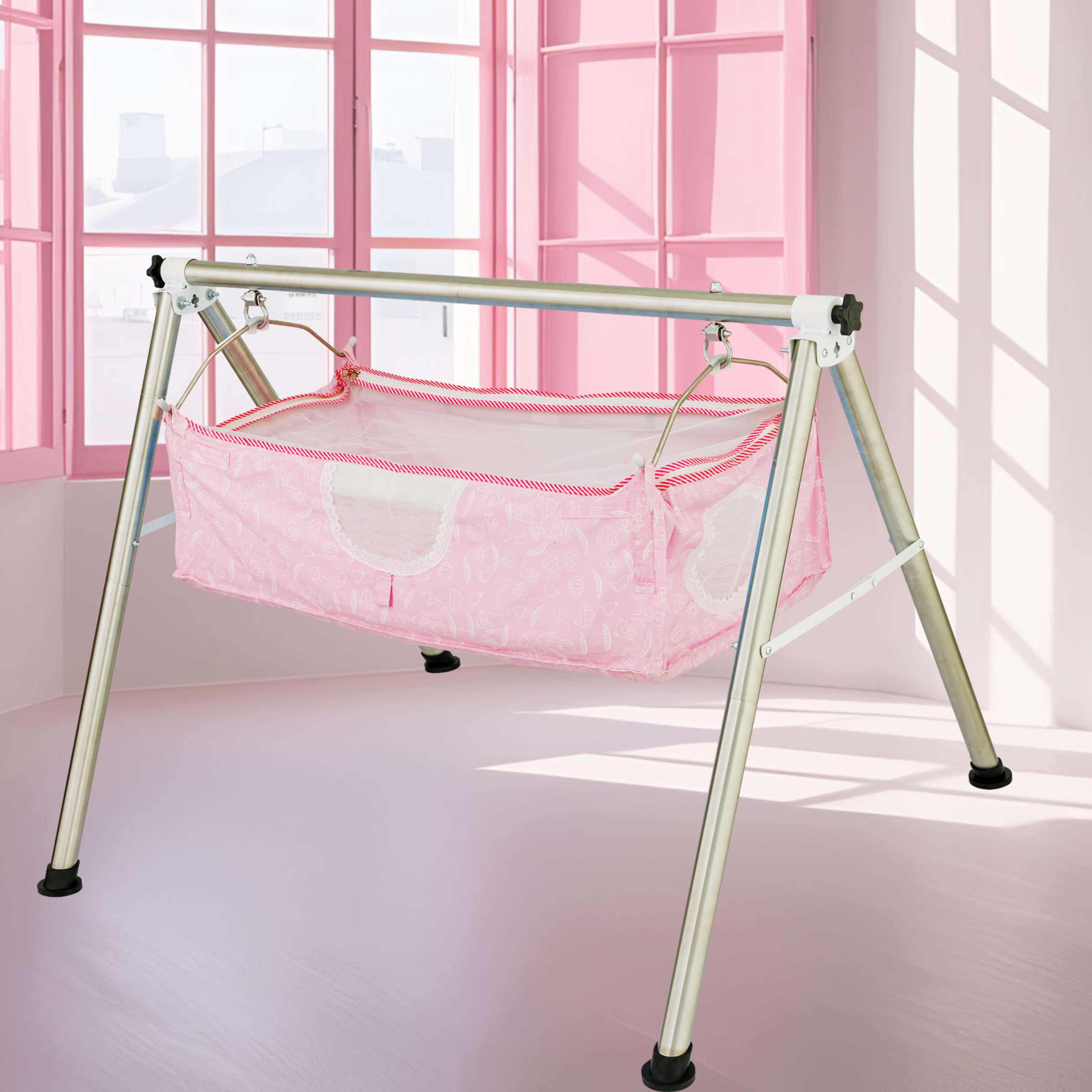 TinyTyke- Manual Baby Cradle Round Pipe - Semi Foldable