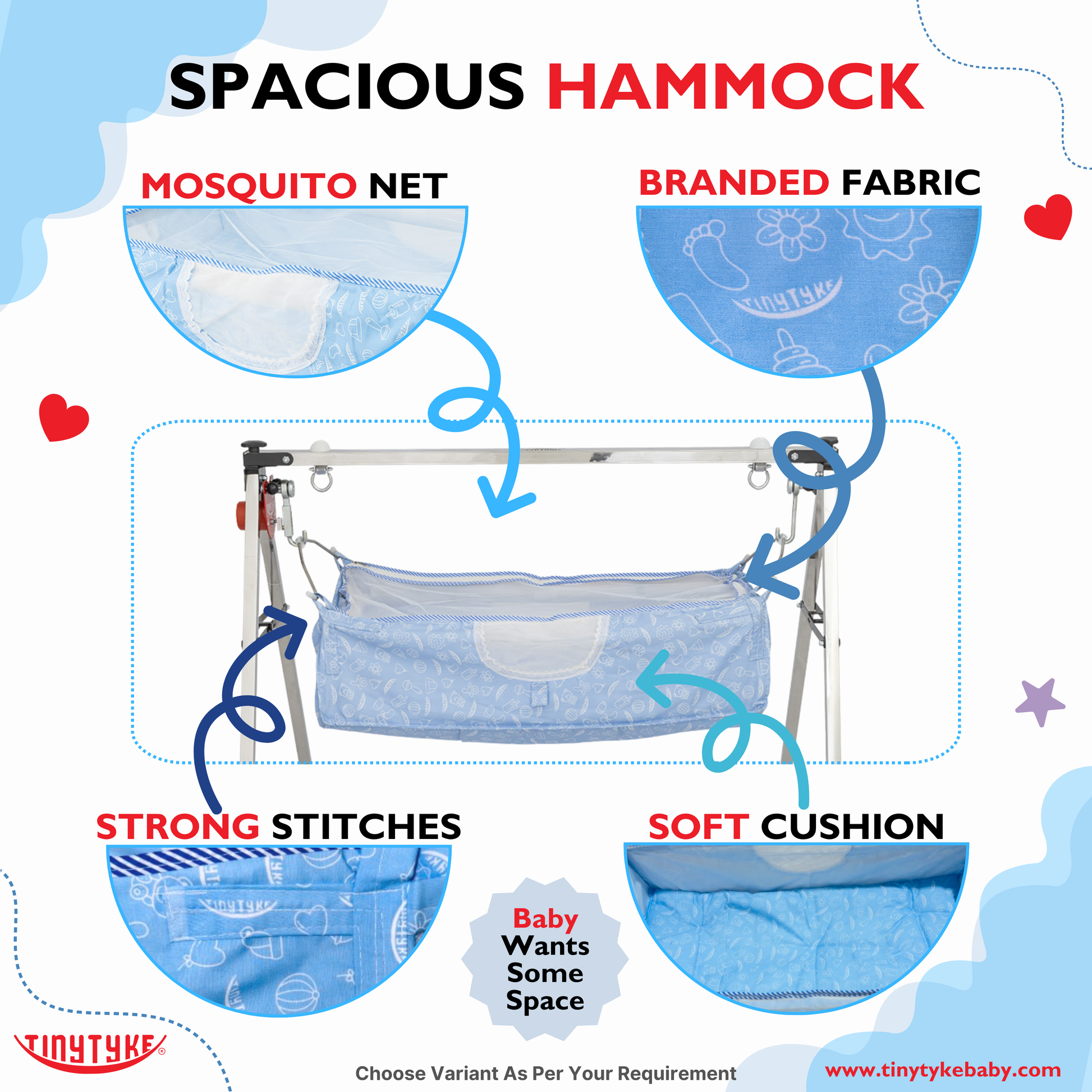 TinyTyke- Automatic Baby Cradle Square Pipe - Semi Foldable