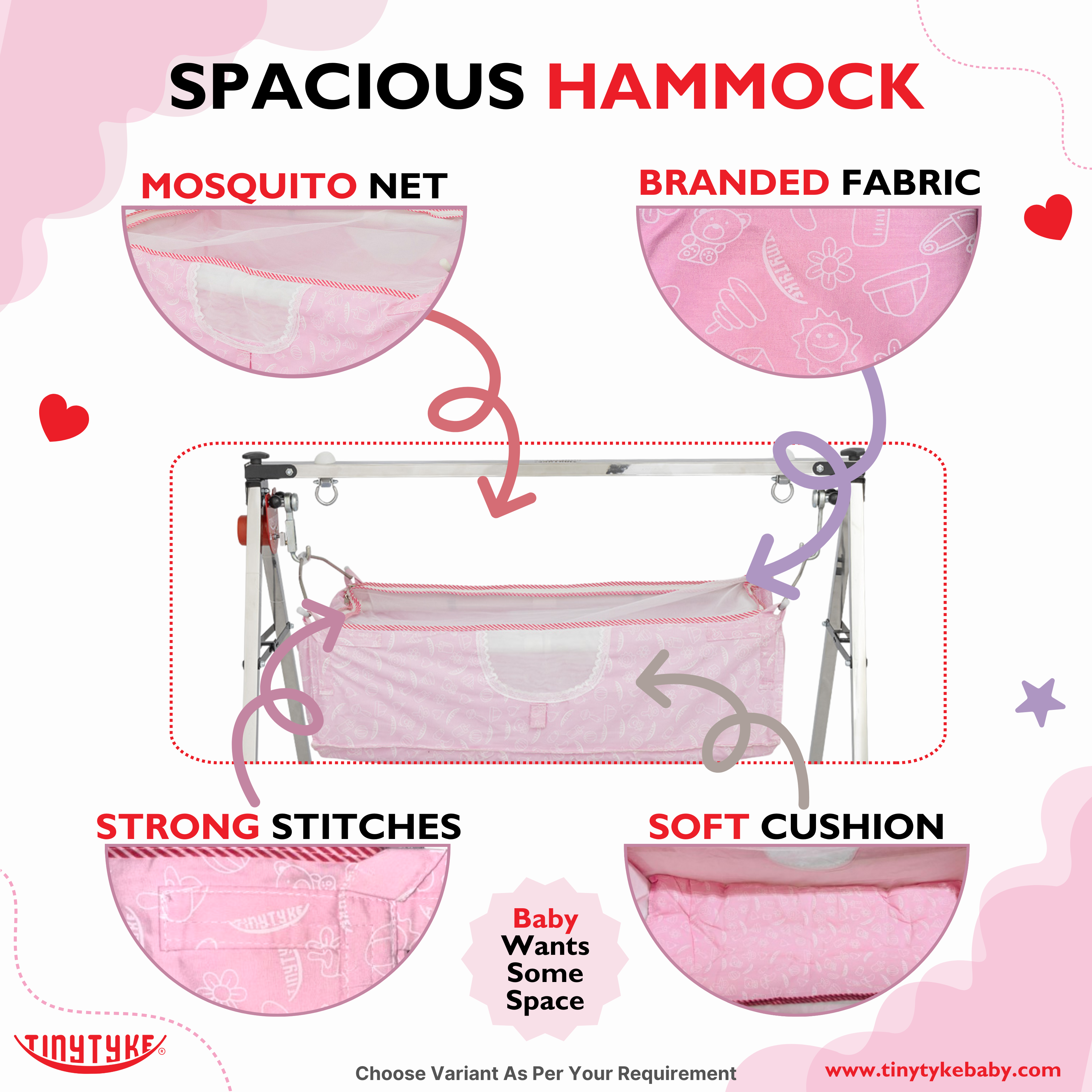 TinyTyke- Automatic Baby Cradle Square Pipe - Semi Foldable