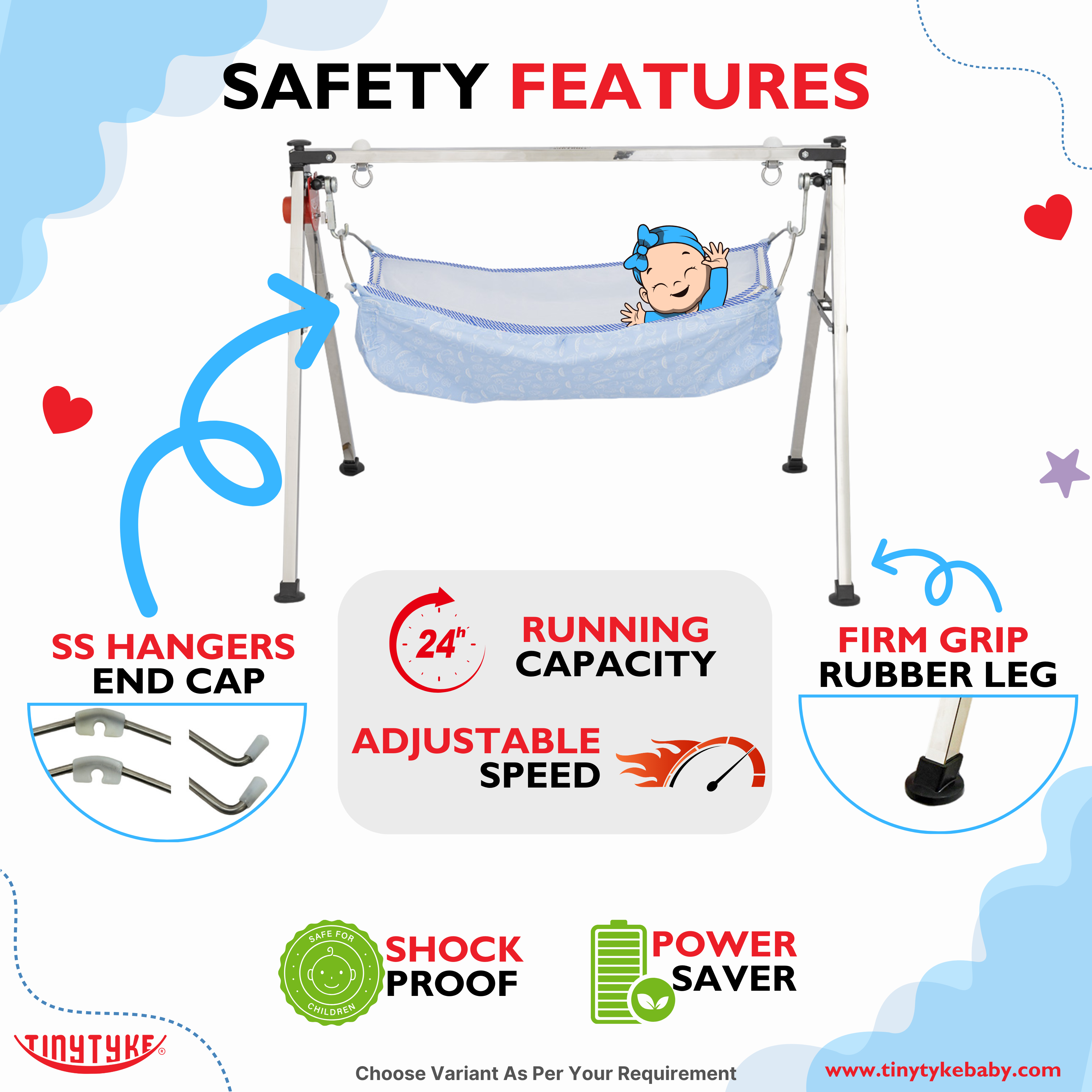 TinyTyke- Automatic Baby Cradle Square Pipe - Semi Foldable