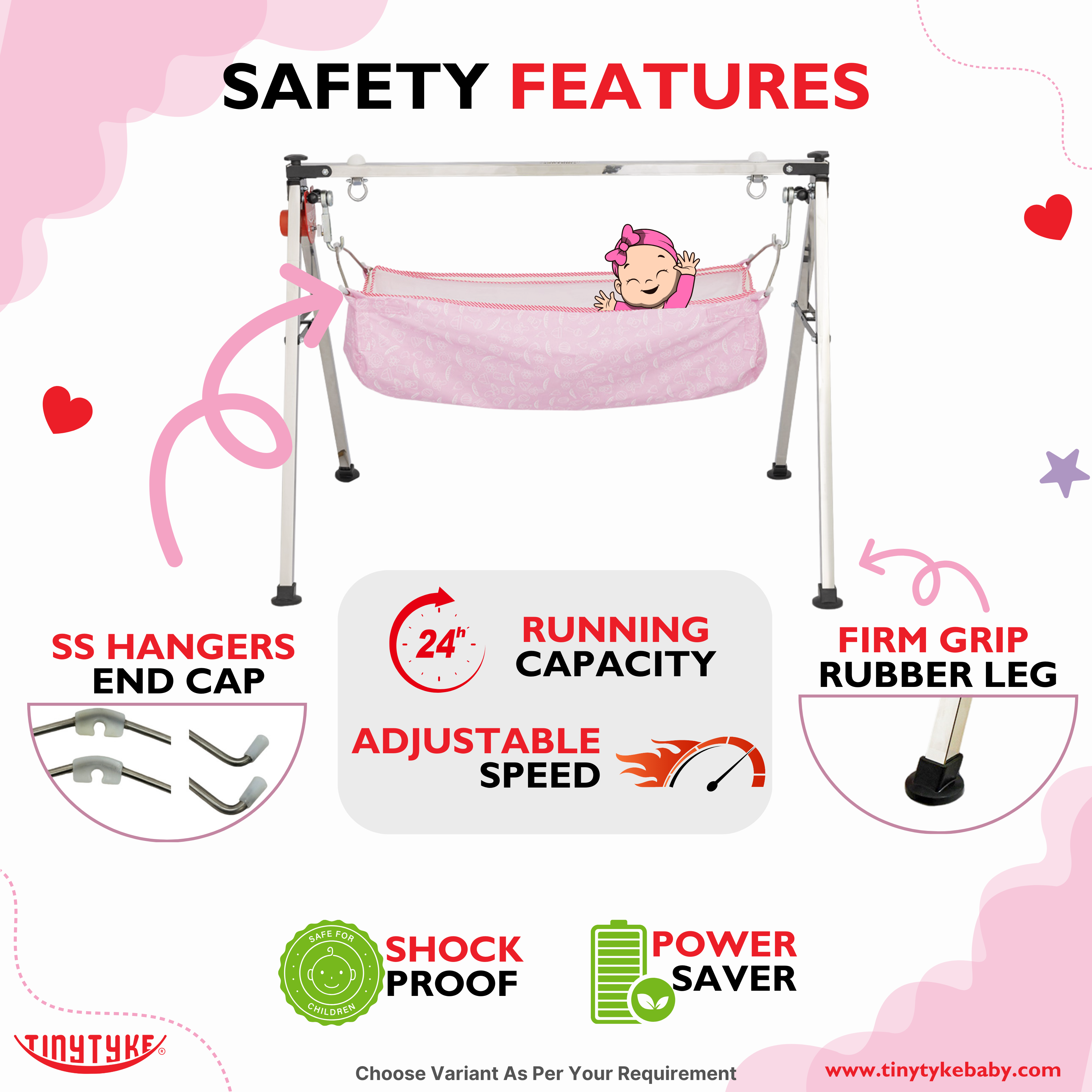 TinyTyke- Automatic Baby Cradle Square Pipe - Semi Foldable