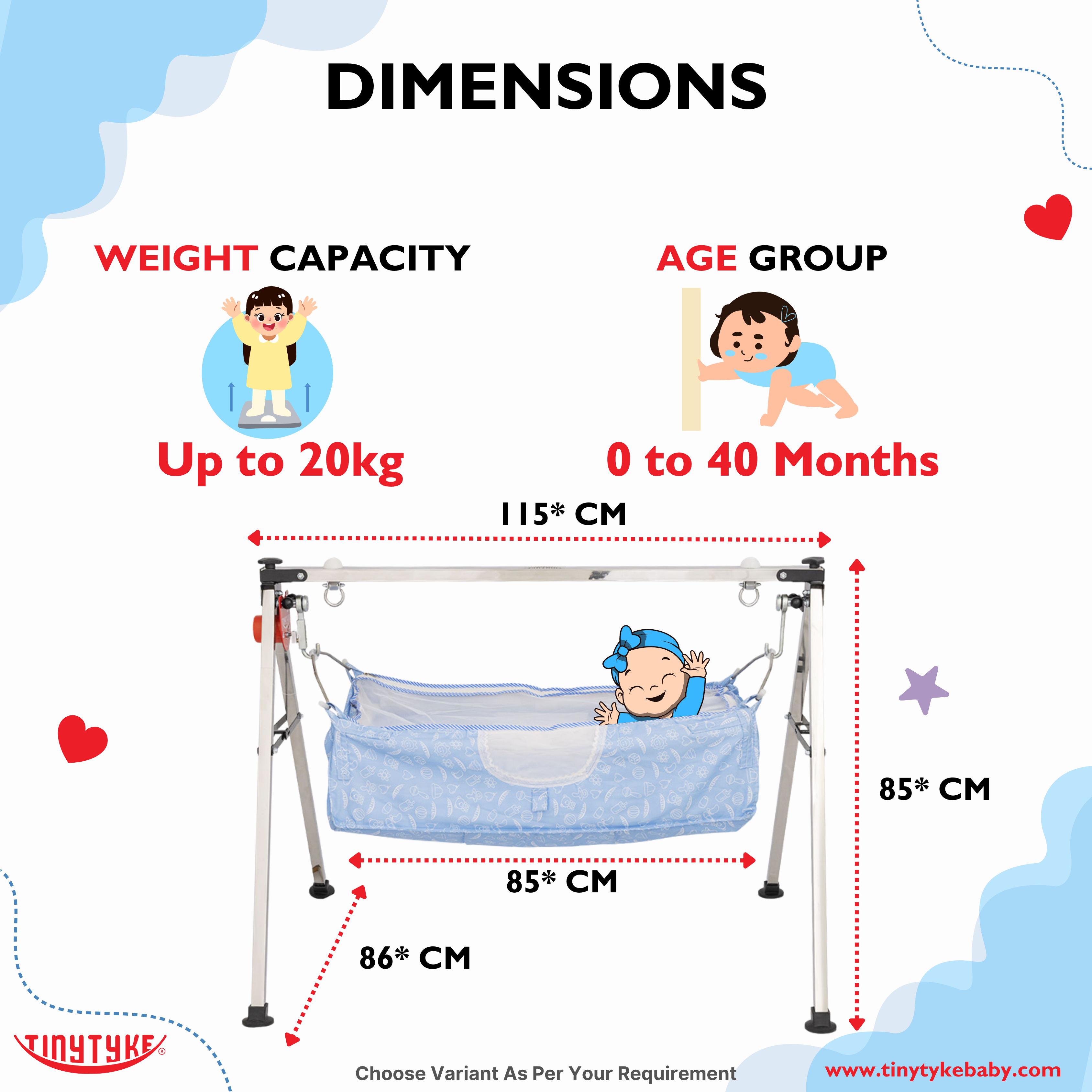 TinyTyke- Automatic Baby Cradle Square Pipe - Semi Foldable