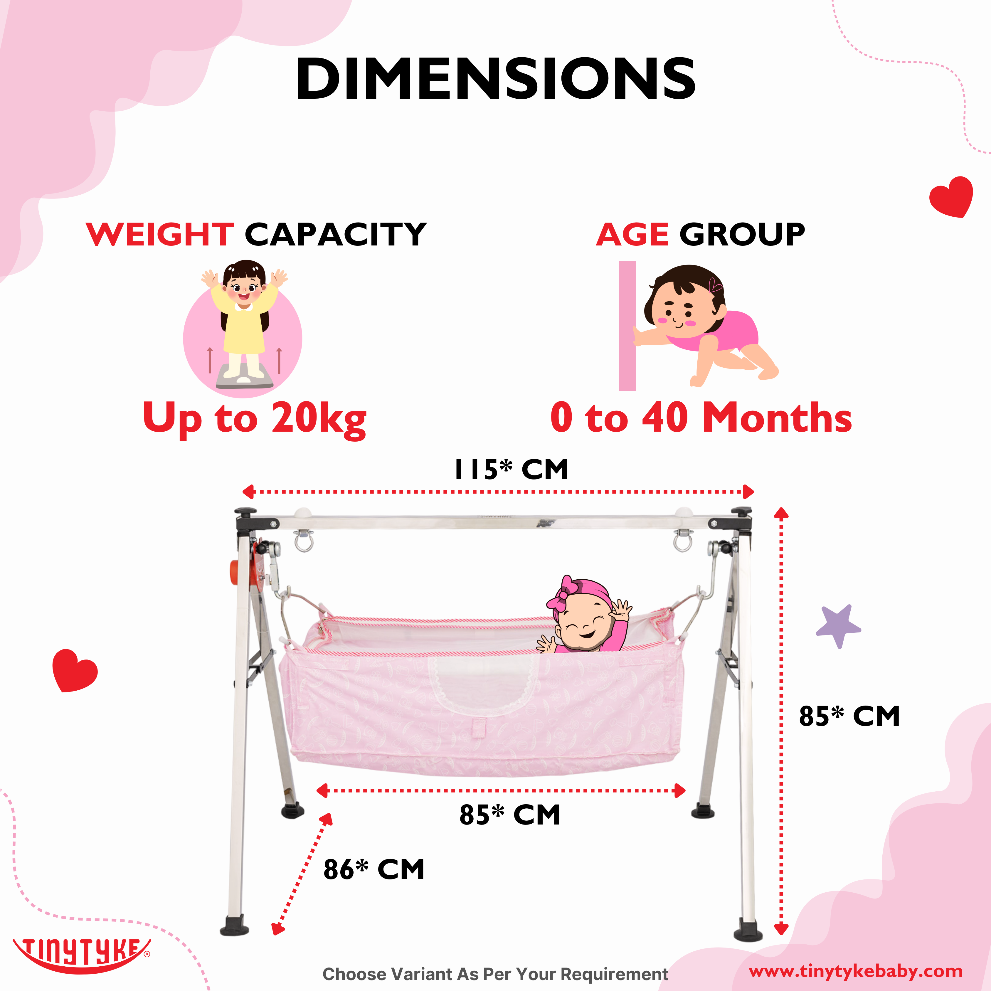TinyTyke- Automatic Baby Cradle Square Pipe - Semi Foldable