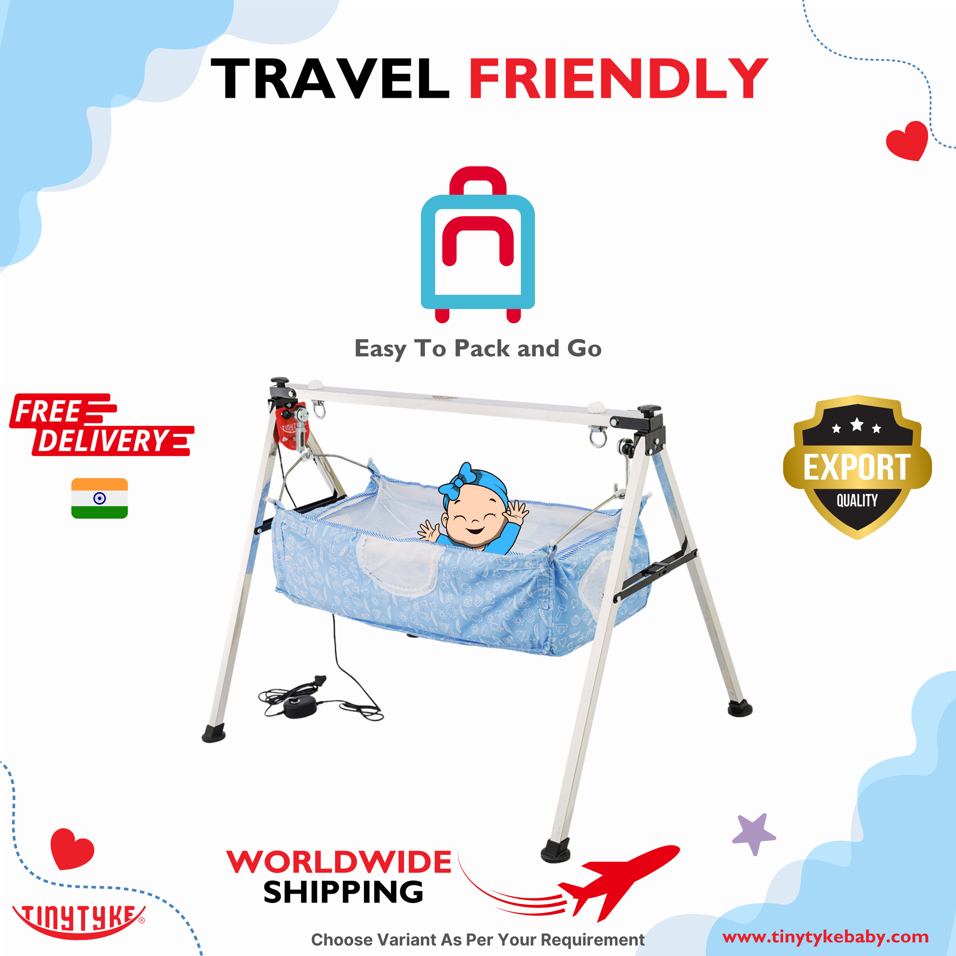 TinyTyke- Automatic Baby Cradle Square Pipe - Semi Foldable