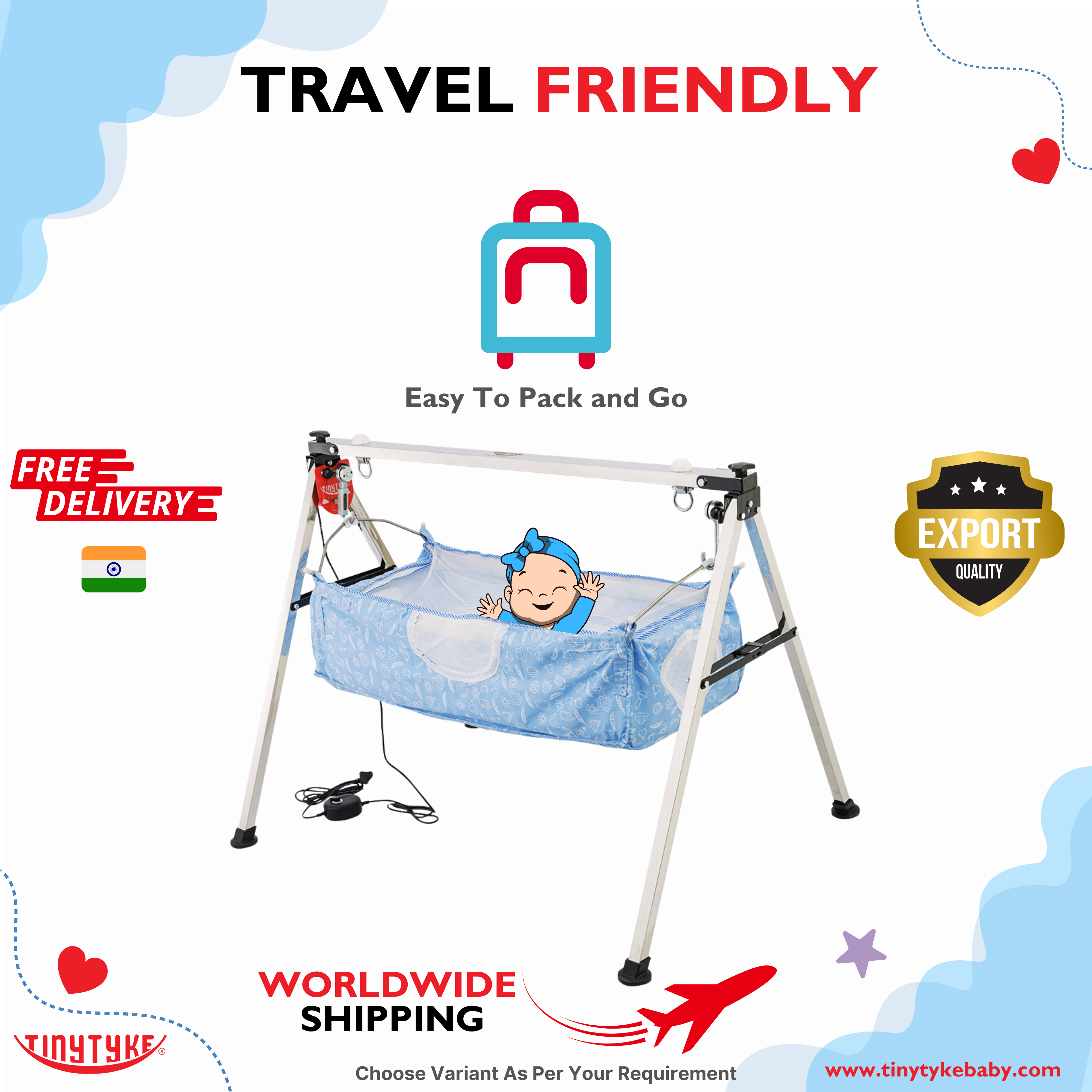 TinyTyke- Automatic Baby Cradle Square Pipe - Semi Foldable