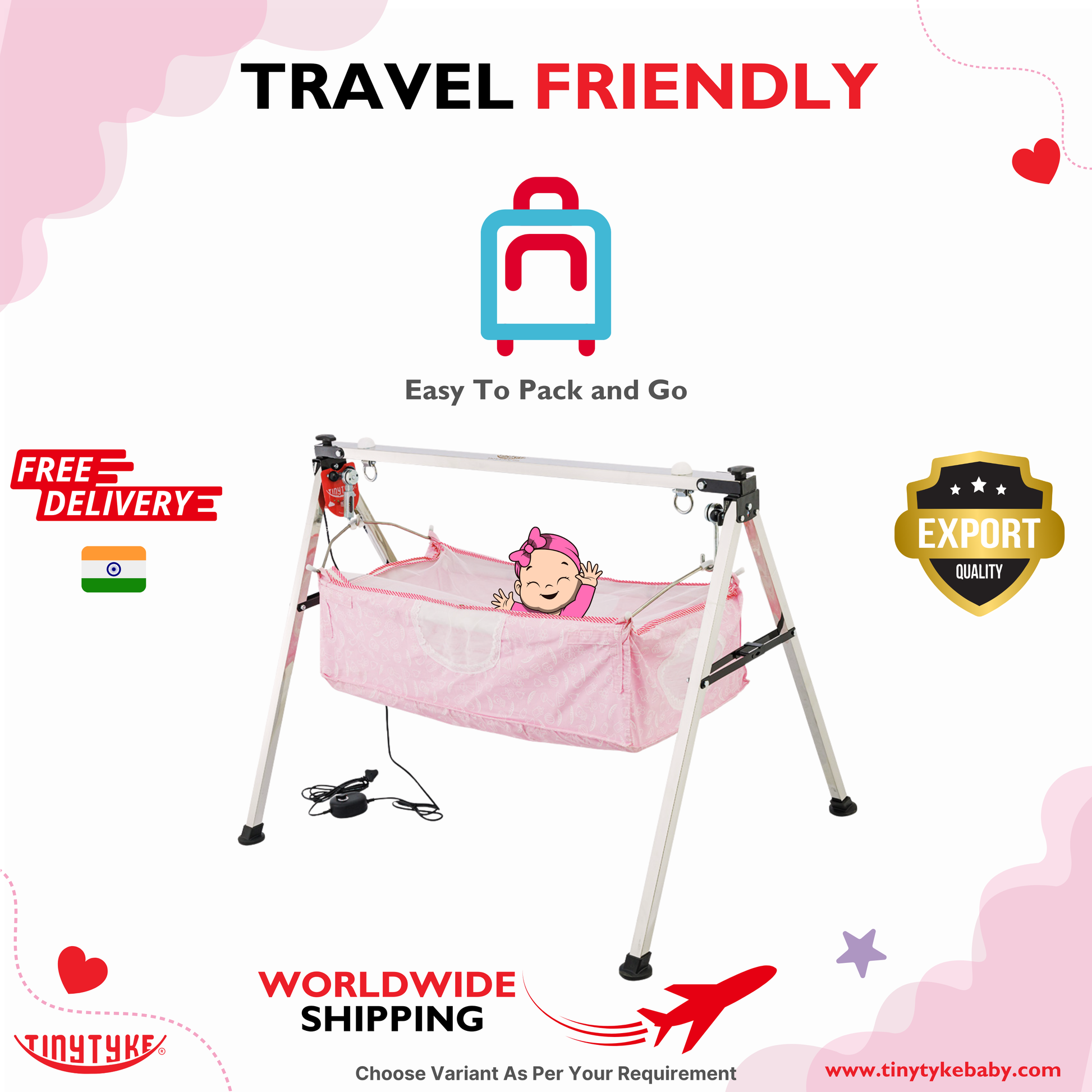 TinyTyke- Automatic Baby Cradle Square Pipe - Semi Foldable