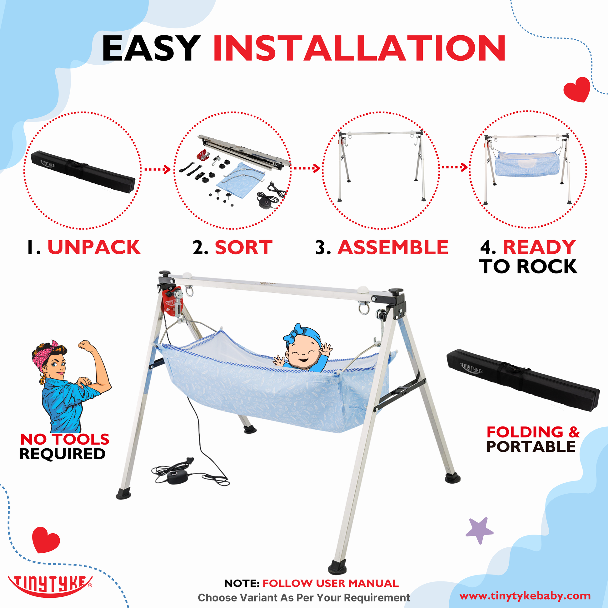 TinyTyke- Automatic Baby Cradle Square Pipe - Semi Foldable