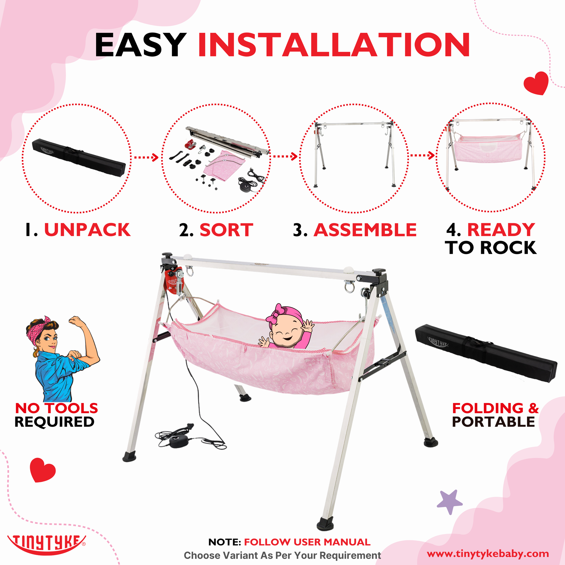 TinyTyke- Automatic Baby Cradle Square Pipe - Semi Foldable