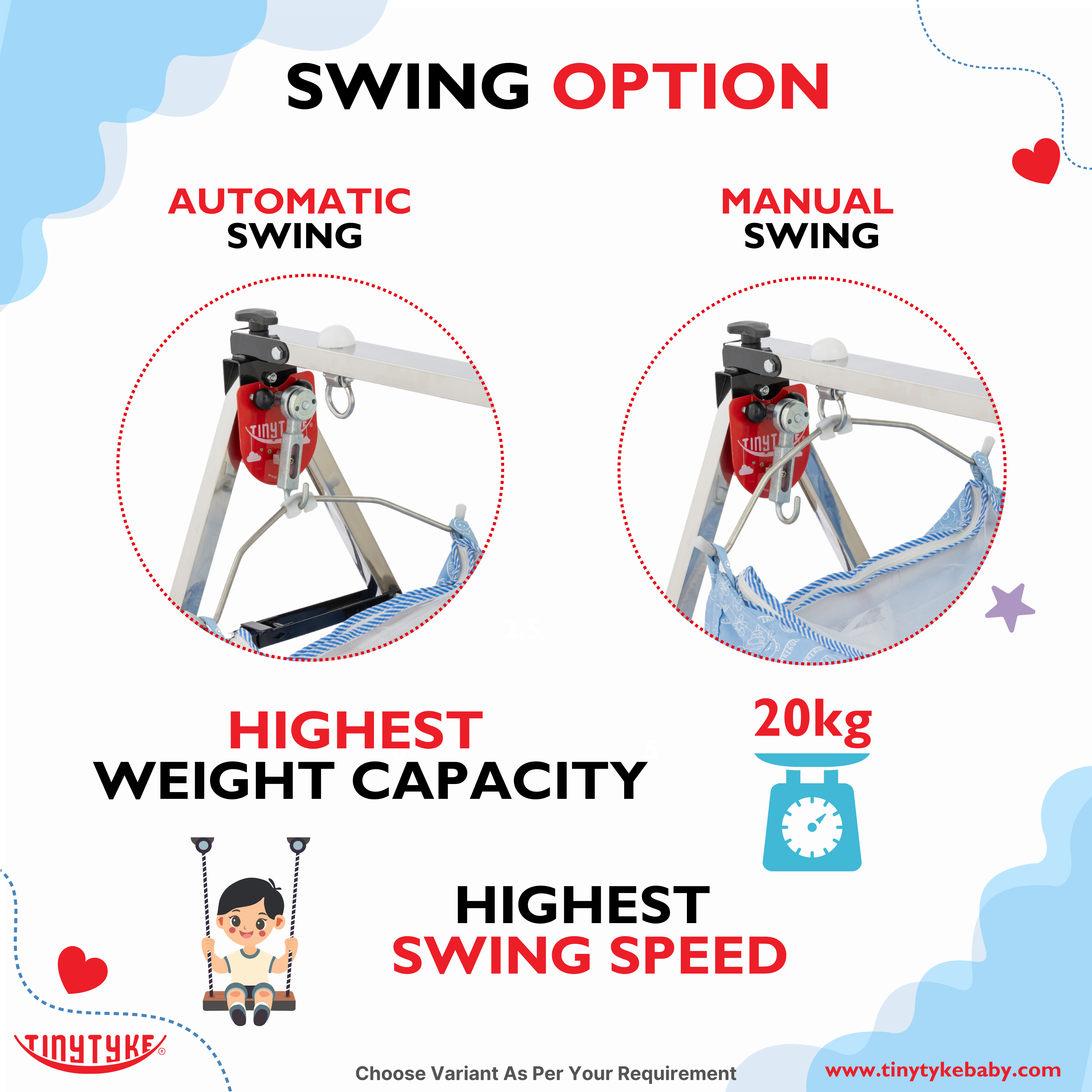TinyTyke- Automatic Baby Cradle Square Pipe - Semi Foldable