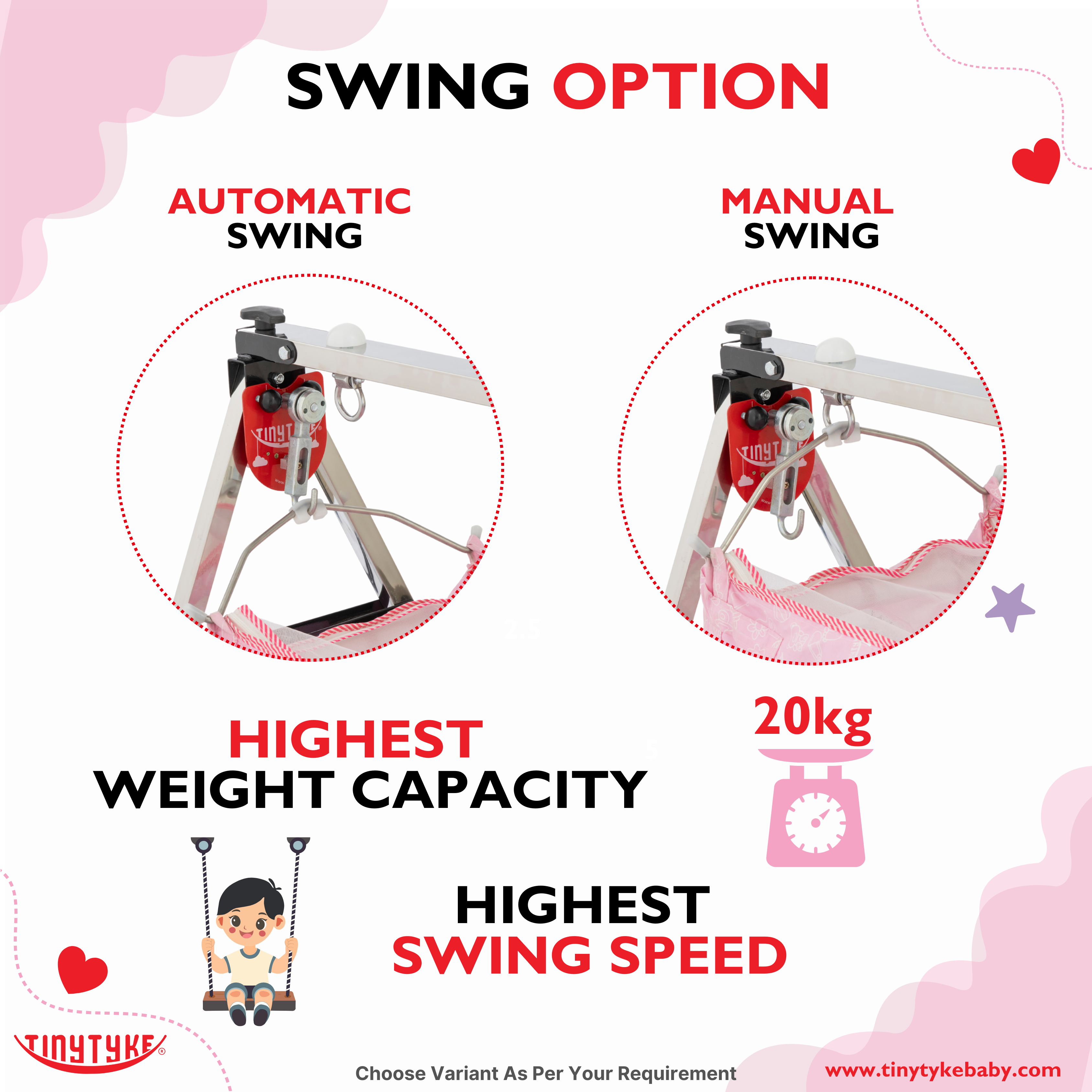 TinyTyke- Automatic Baby Cradle Square Pipe - Semi Foldable