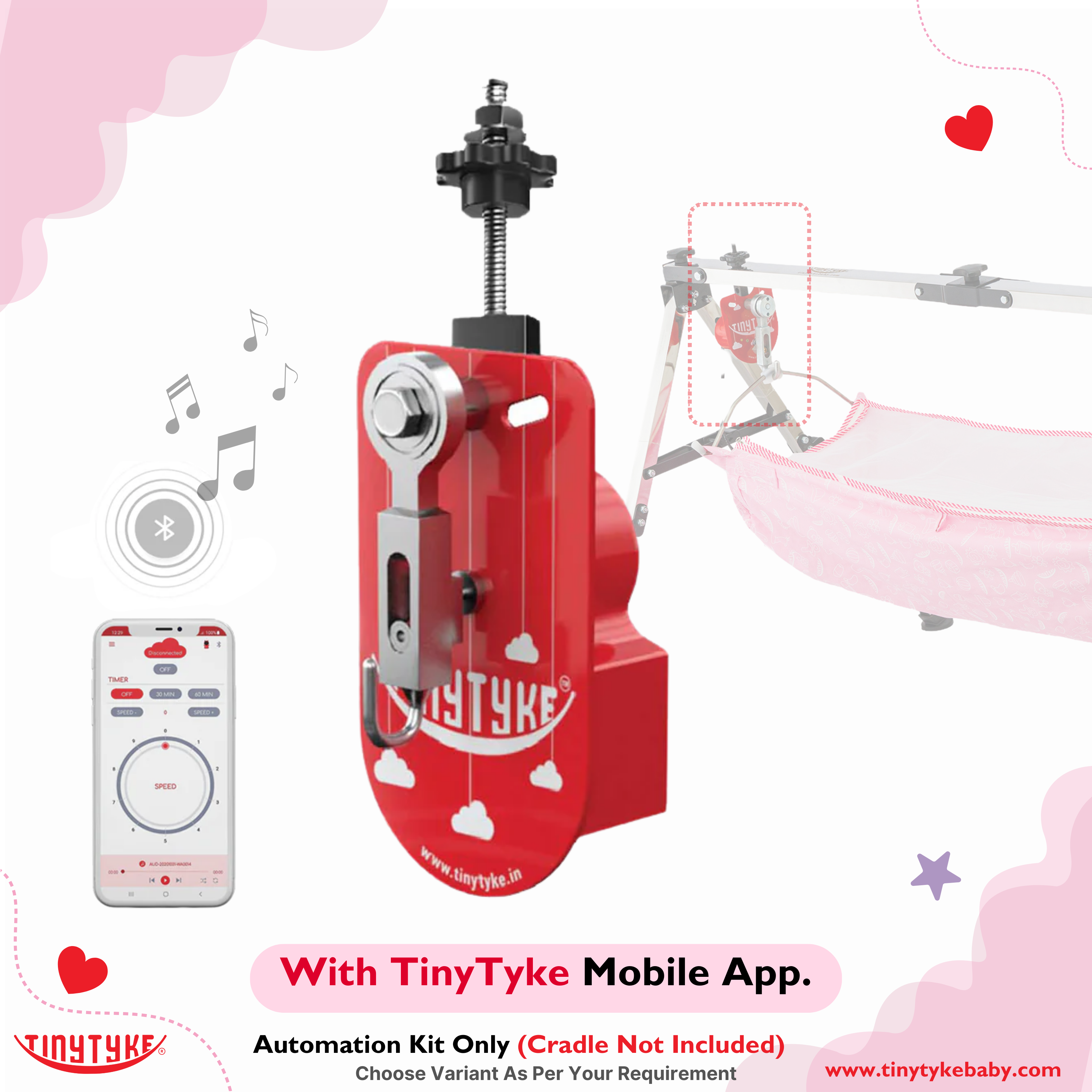 TinyTyke- Baby Cradle Automation Kit (For Manual Baby Cradle/ Cradle Not Included) With Mobile App (With Timer ⏰ & Music 🎶 Playing Feature)