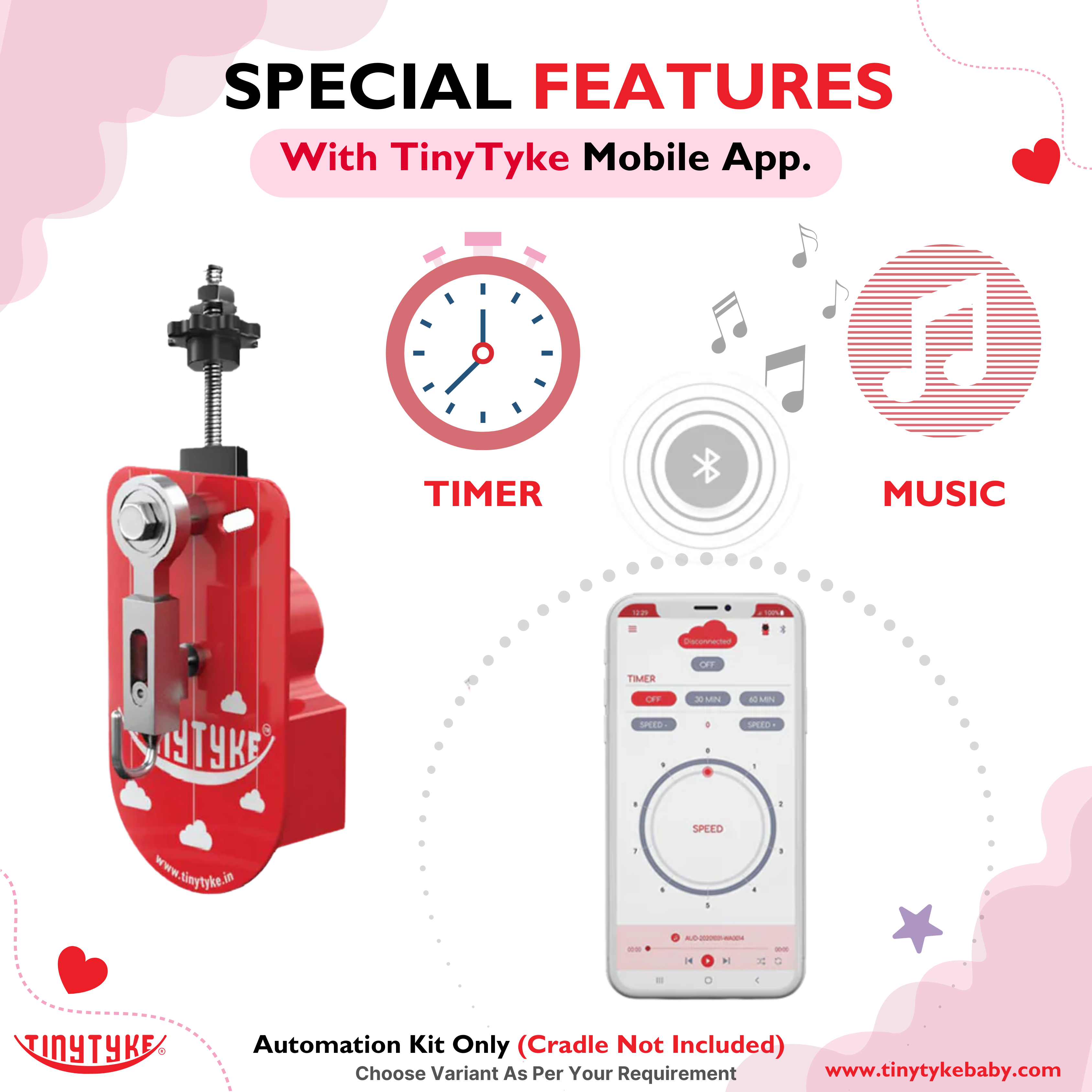 TinyTyke- Baby Cradle Automation Kit (For Manual Baby Cradle/ Cradle Not Included) With Mobile App (With Timer ⏰ & Music 🎶 Playing Feature)