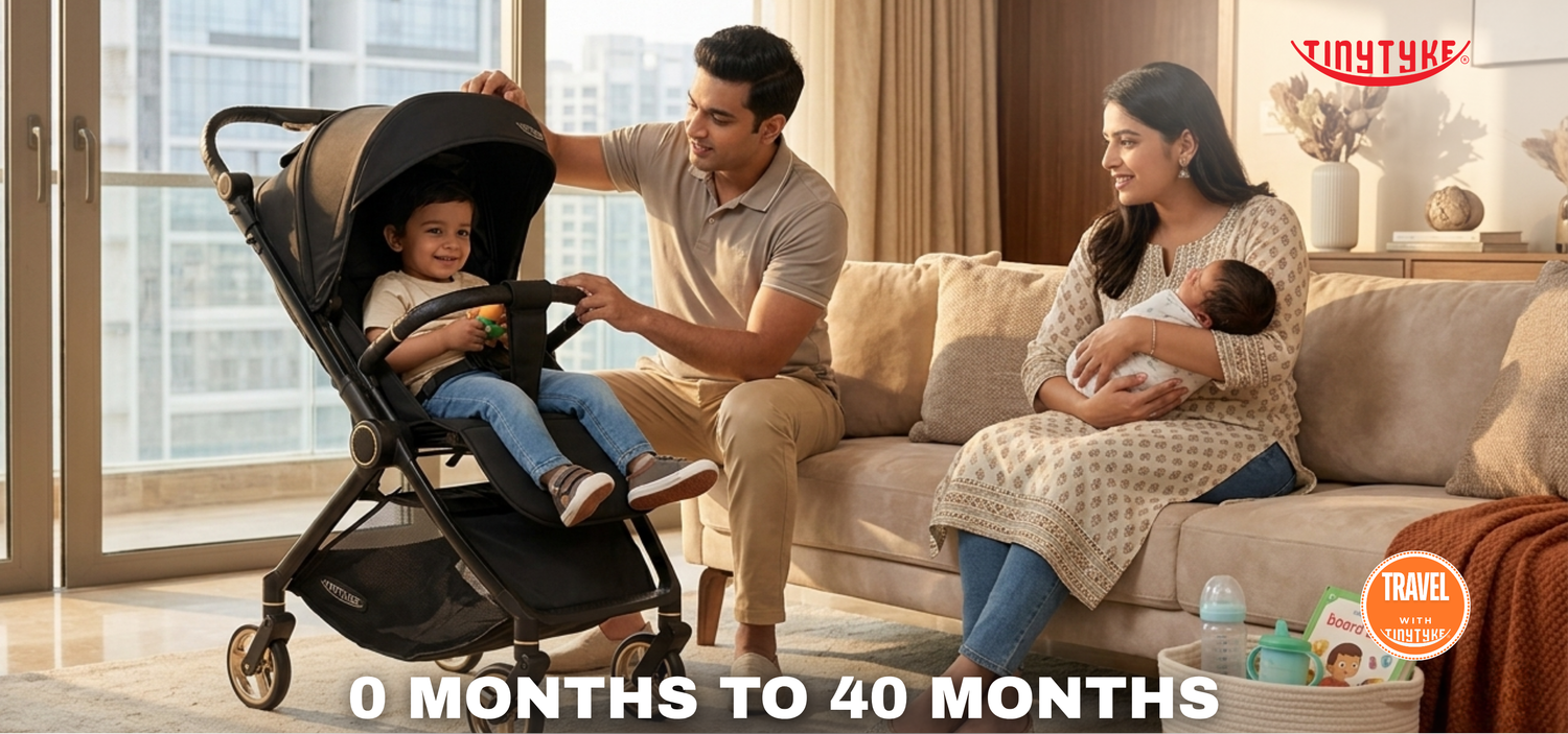 TinyTyke T9 Click and Go stroller — suitable from birth to 40 months, grows with your baby from newborn to toddler India
