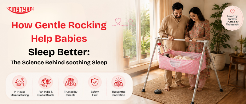  Sleeping newborn in a TinyTyke automatic baby cradle with gentle rocking