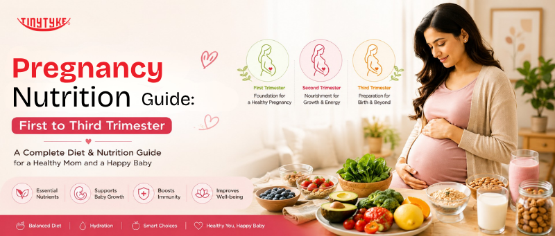 Pregnant woman eating a balanced meal with fruits, vegetables, dairy, and whole grains as part of a healthy pregnancy nutrition guide