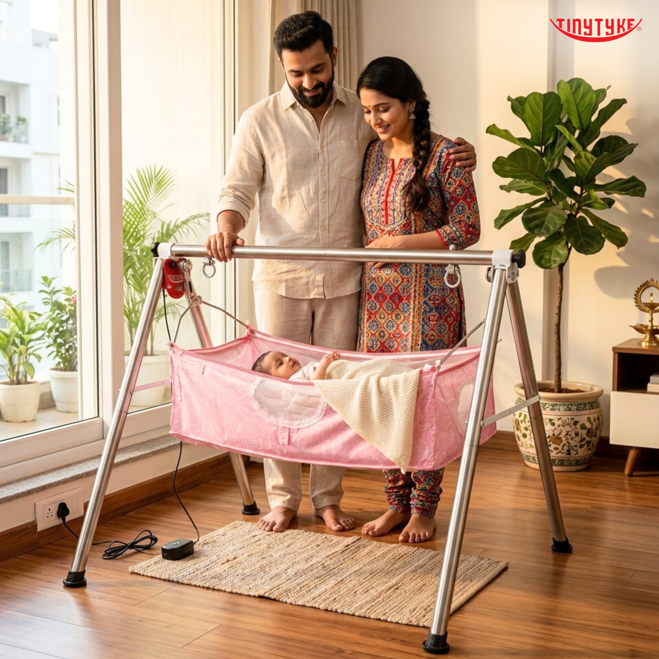 TinyTyke- Automatic Baby Cradle Round Pipe - Fully Foldable