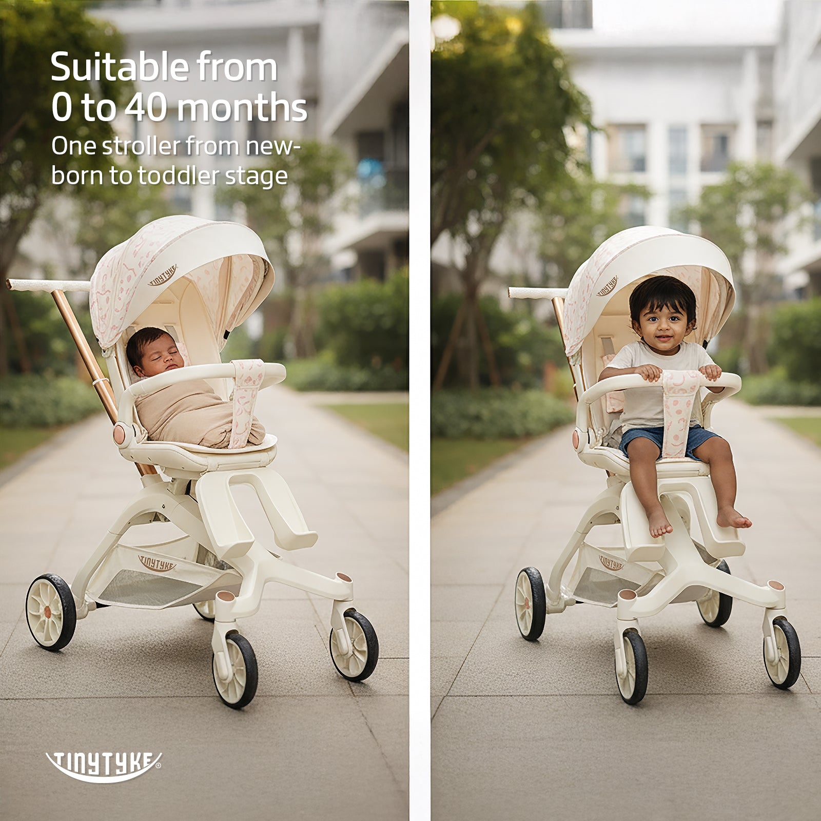 TinyTyke Urban Glide (T6) Luxury Stroller with Parent-Facing and Forward-Facing Reversible Seat | Newborn Ready with 3-Position Recline and One-touch Fold (0-40 Months)