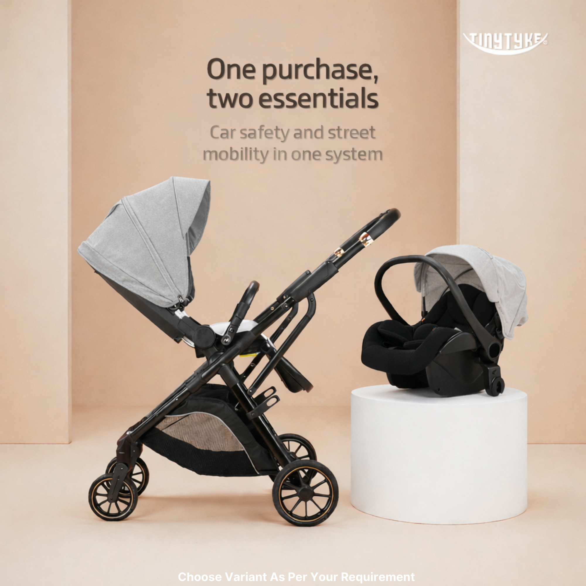 TinyTyke Urban Glide (T7) Two Essentials, One Purchase | Travel System Stroller with Car Seat (Optional) & Reversible Seating | 3-Position Recline and One-touch Fold (0-40 Months)
