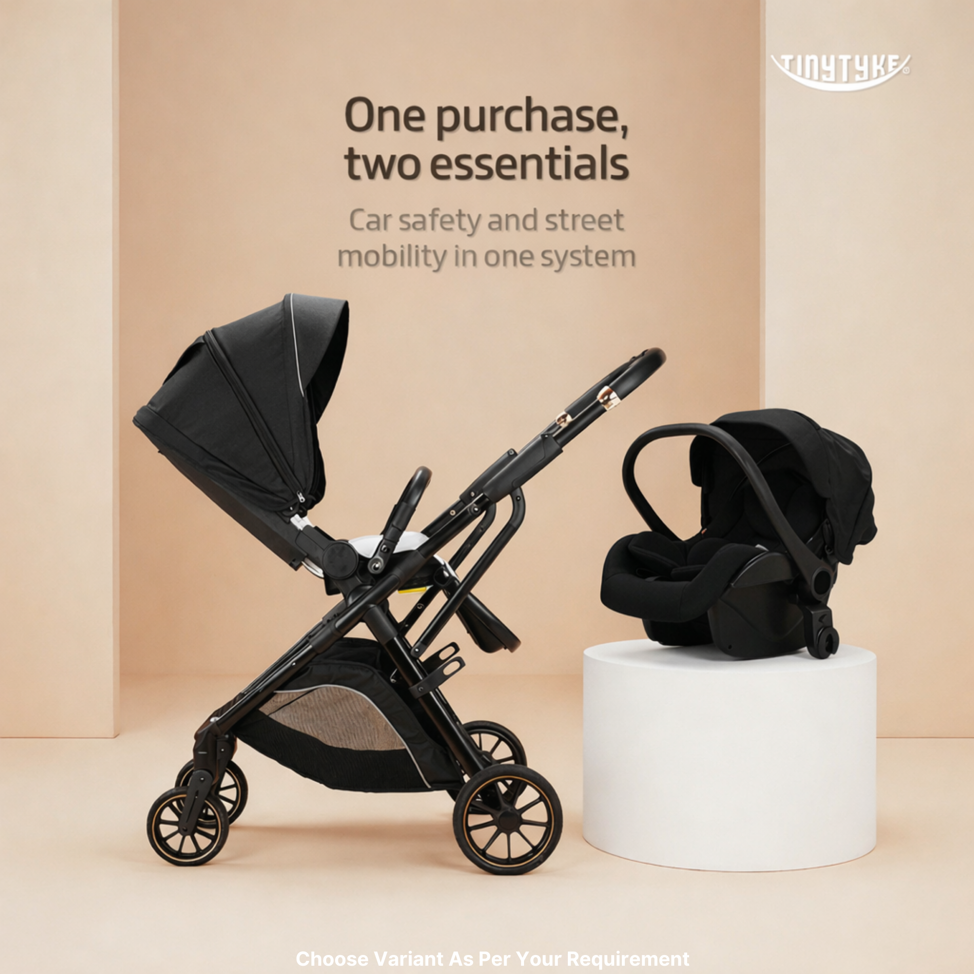 TinyTyke Urban Glide (T7) Two Essentials, One Purchase | Travel System Stroller with Car Seat (Optional) & Reversible Seating | 3-Position Recline and One-touch Fold (0-40 Months)