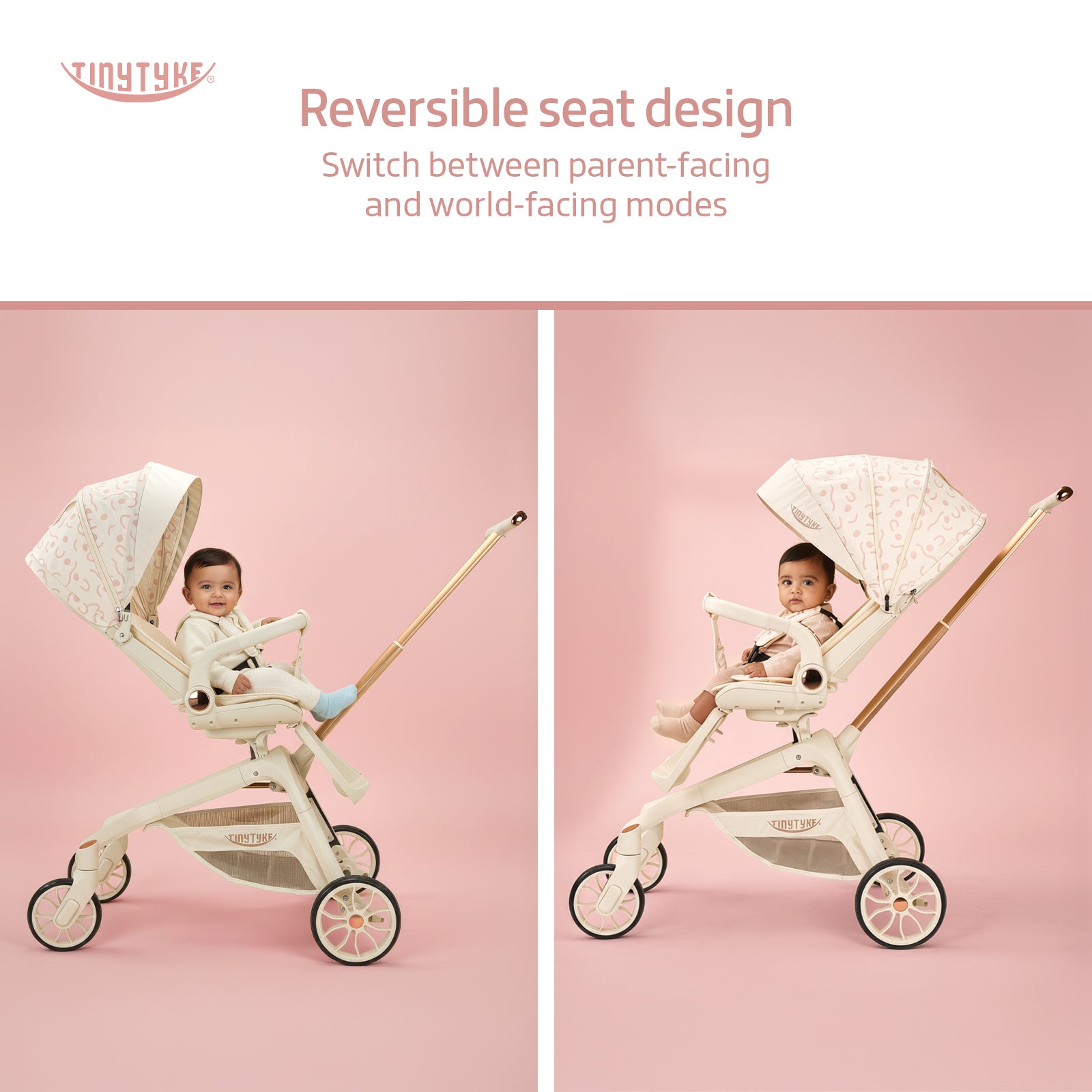 TinyTyke Urban Glide (T6) Luxury Stroller with Parent-Facing and Forward-Facing Reversible Seat | Newborn Ready with 3-Position Recline and One-touch Fold (0-40 Months)