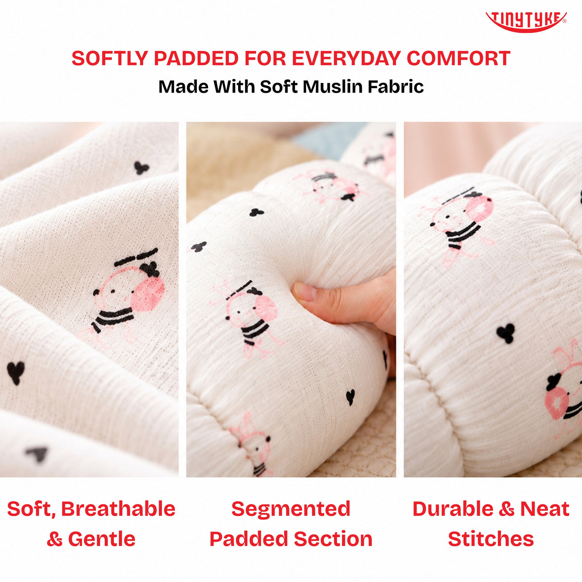 TinyTyke- Premium Muslin Baby Side Bolster Pillow Set (Pack of 2)