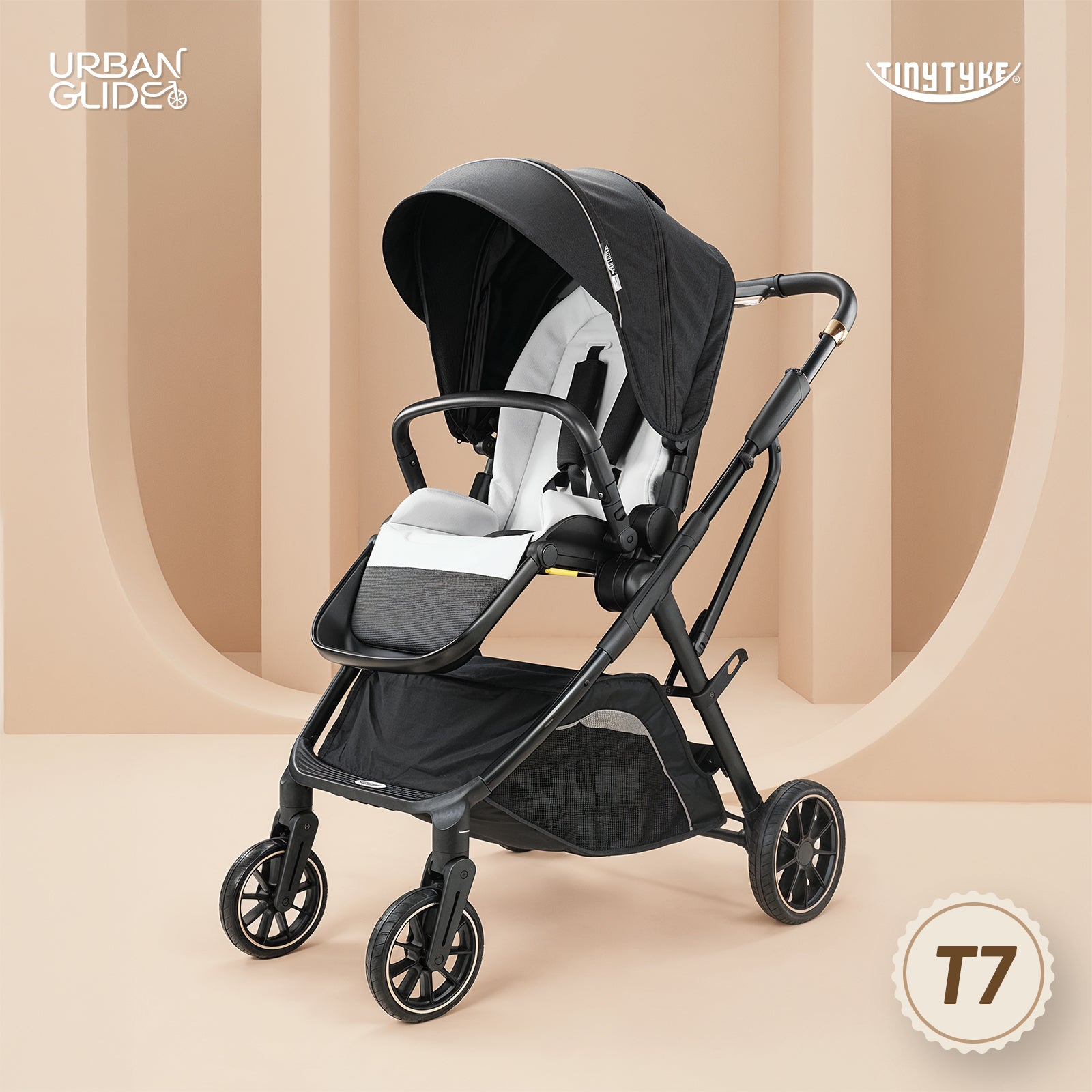 TinyTyke Urban Glide (T7) Two Essentials, One Purchase | Travel System Stroller with Car Seat (Optional) & Reversible Seating | 3-Position Recline and One-touch Fold (0-40 Months)
