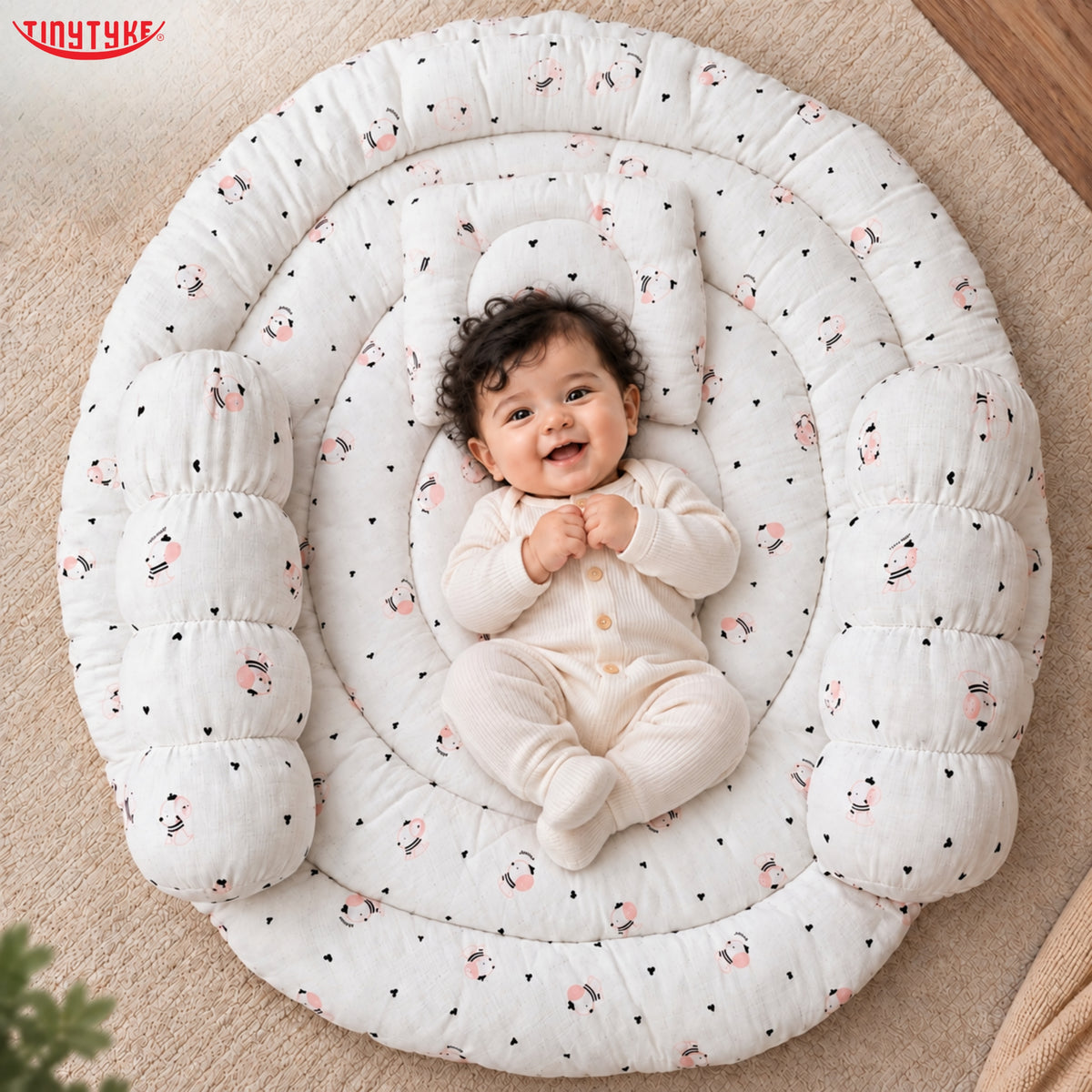 TinyTyke- Premium Baby Bedding Set With A Head Pillow & 2 Side Bolster Pillows
