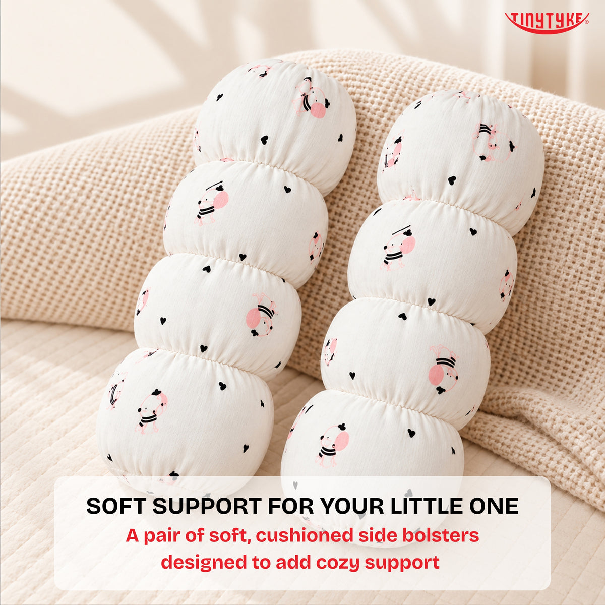 TinyTyke- Premium Muslin Baby Side Bolster Pillow Set (Pack of 2)