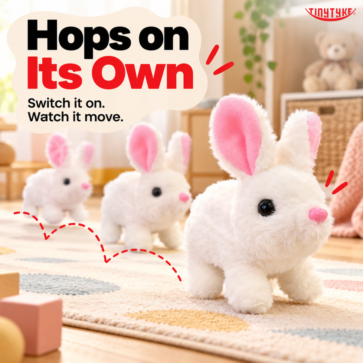 TinyTyke- Hopping Bunny With Sound Plush Toy | Battery Operated Walking Rabbit (With Battery)