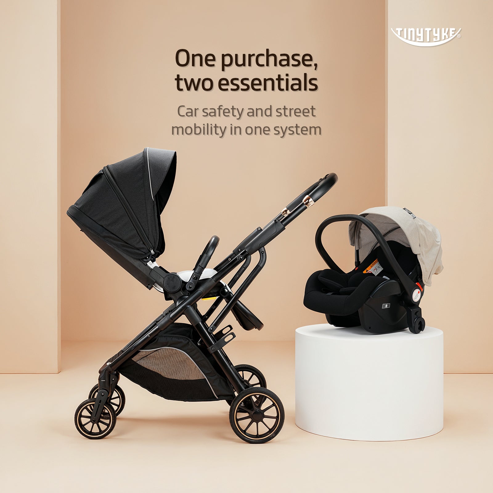 TinyTyke Urban Glide (T7) Two Essentials, One Purchase | Travel System Stroller with Car Seat (Optional) & Reversible Seating | 3-Position Recline and One-touch Fold (0-40 Months)