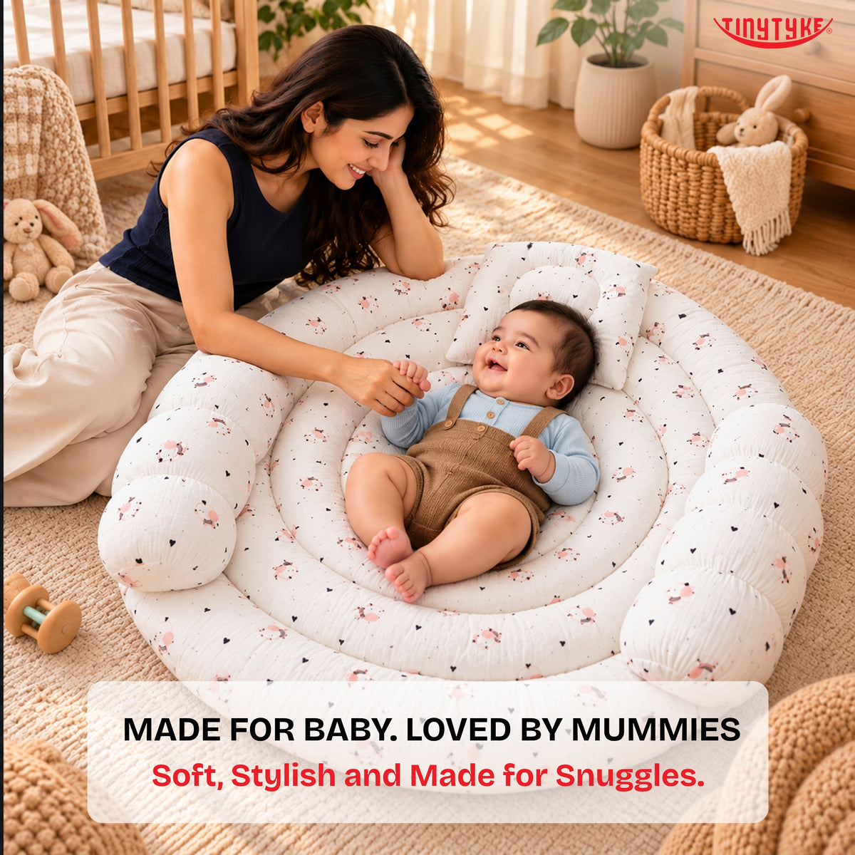 TinyTyke- Premium Baby Bedding Set With A Head Pillow & 2 Side Bolster Pillows