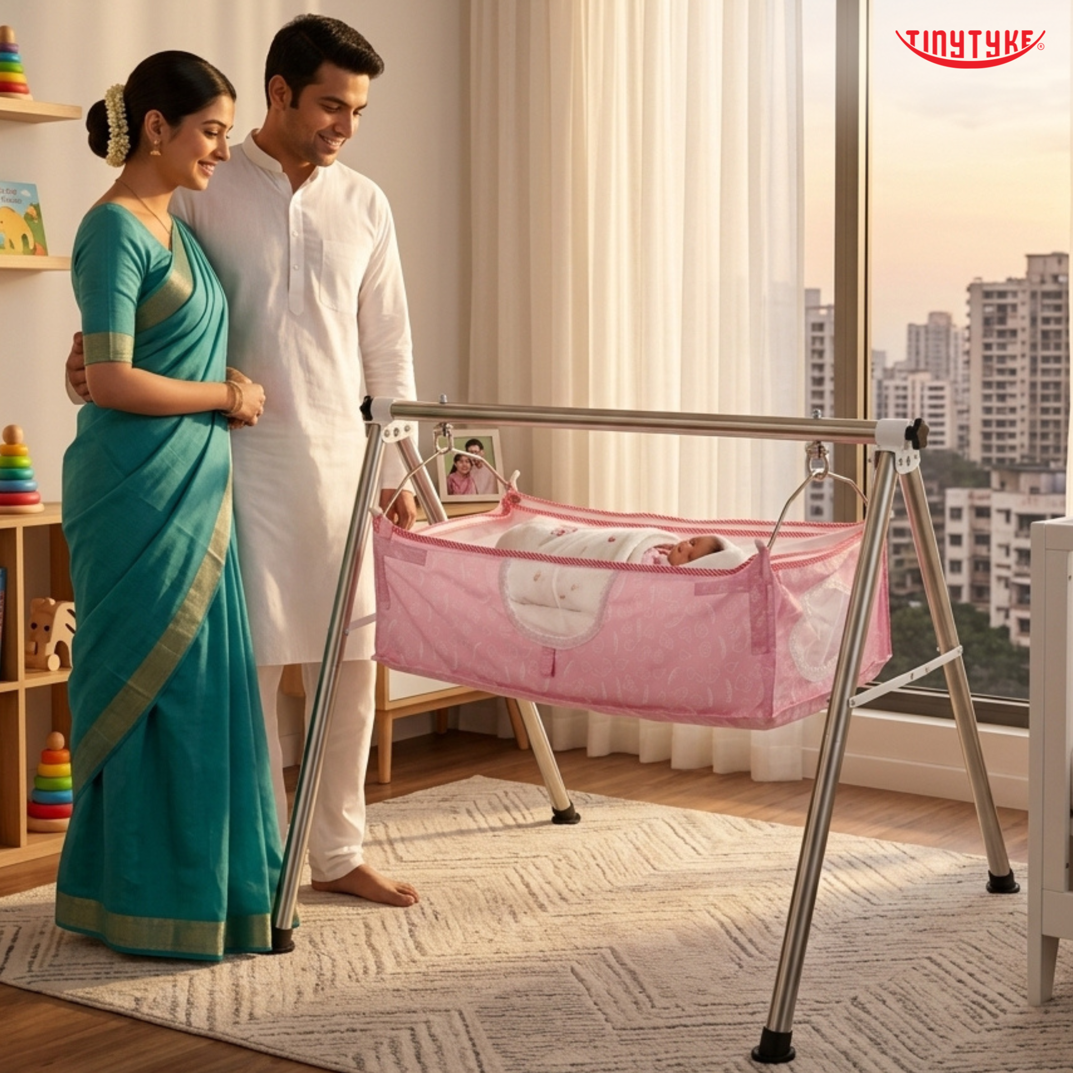 TinyTyke- Manual Baby Cradle Round Pipe - Semi Foldable