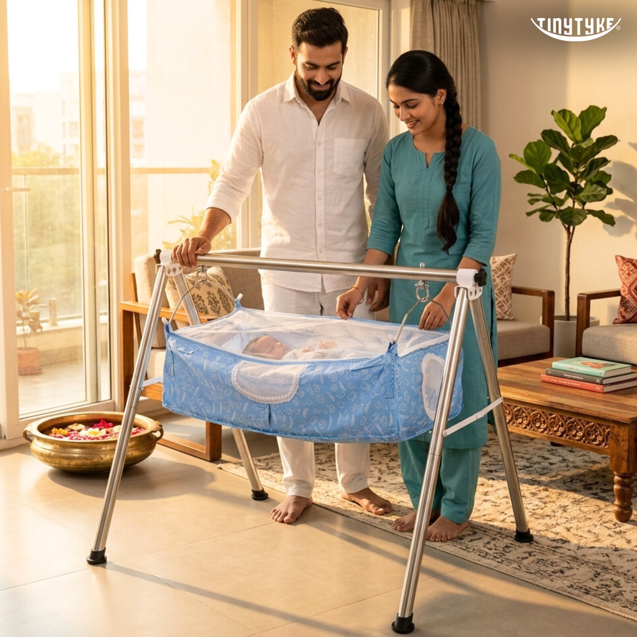 TinyTyke- Manual Baby Cradle Round Pipe - Semi Foldable