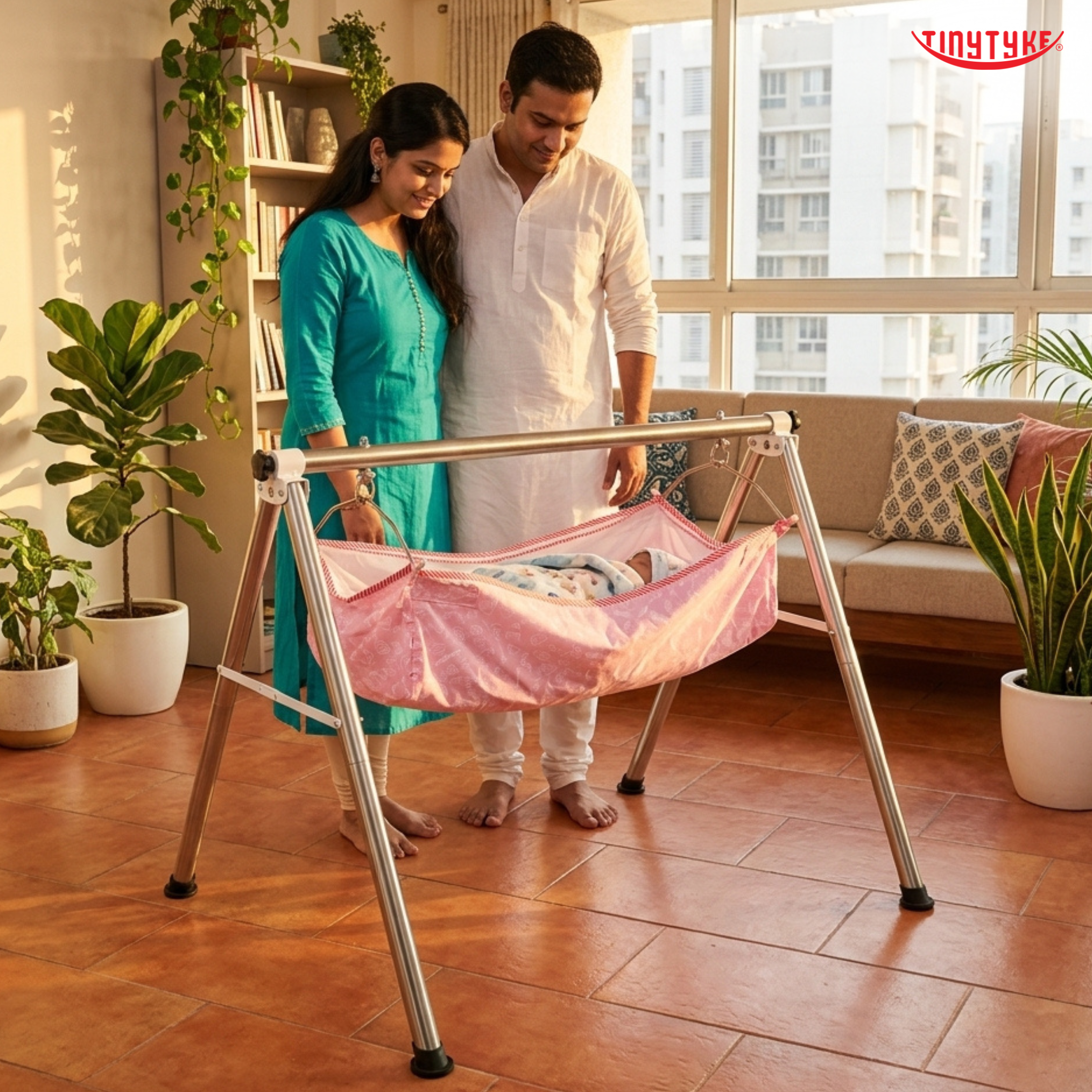 TinyTyke- Manual Baby Cradle Round Pipe - Semi Foldable