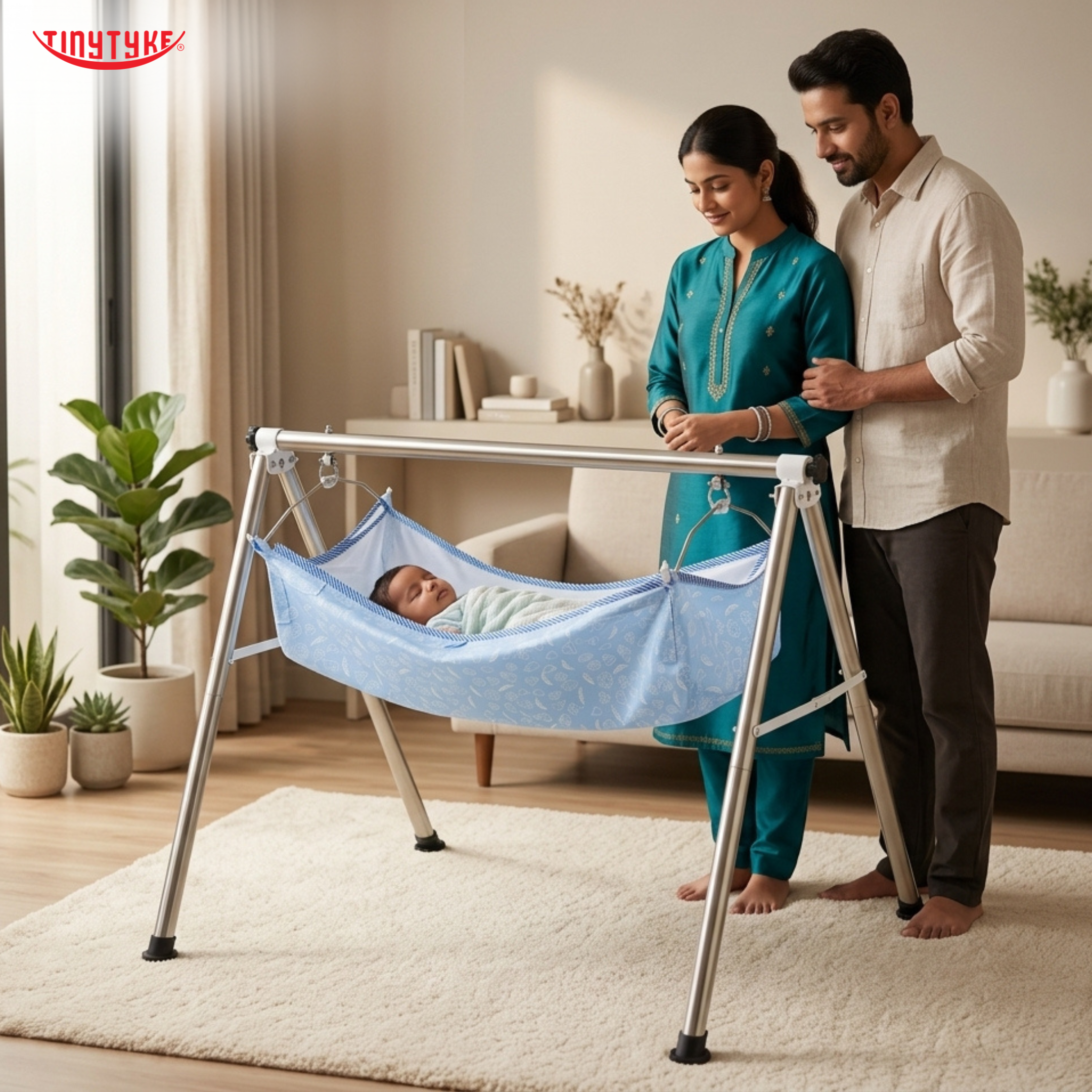 TinyTyke- Manual Baby Cradle Round Pipe - Semi Foldable