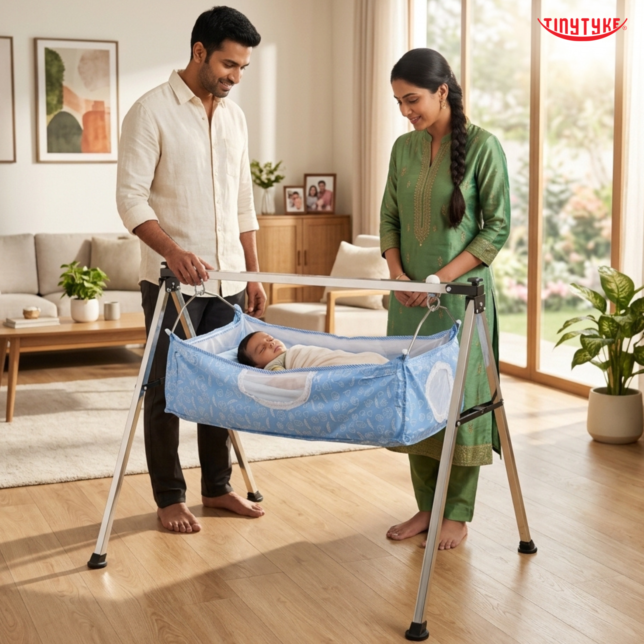 TinyTyke- Manual Baby Cradle Square Pipe - Semi Foldable