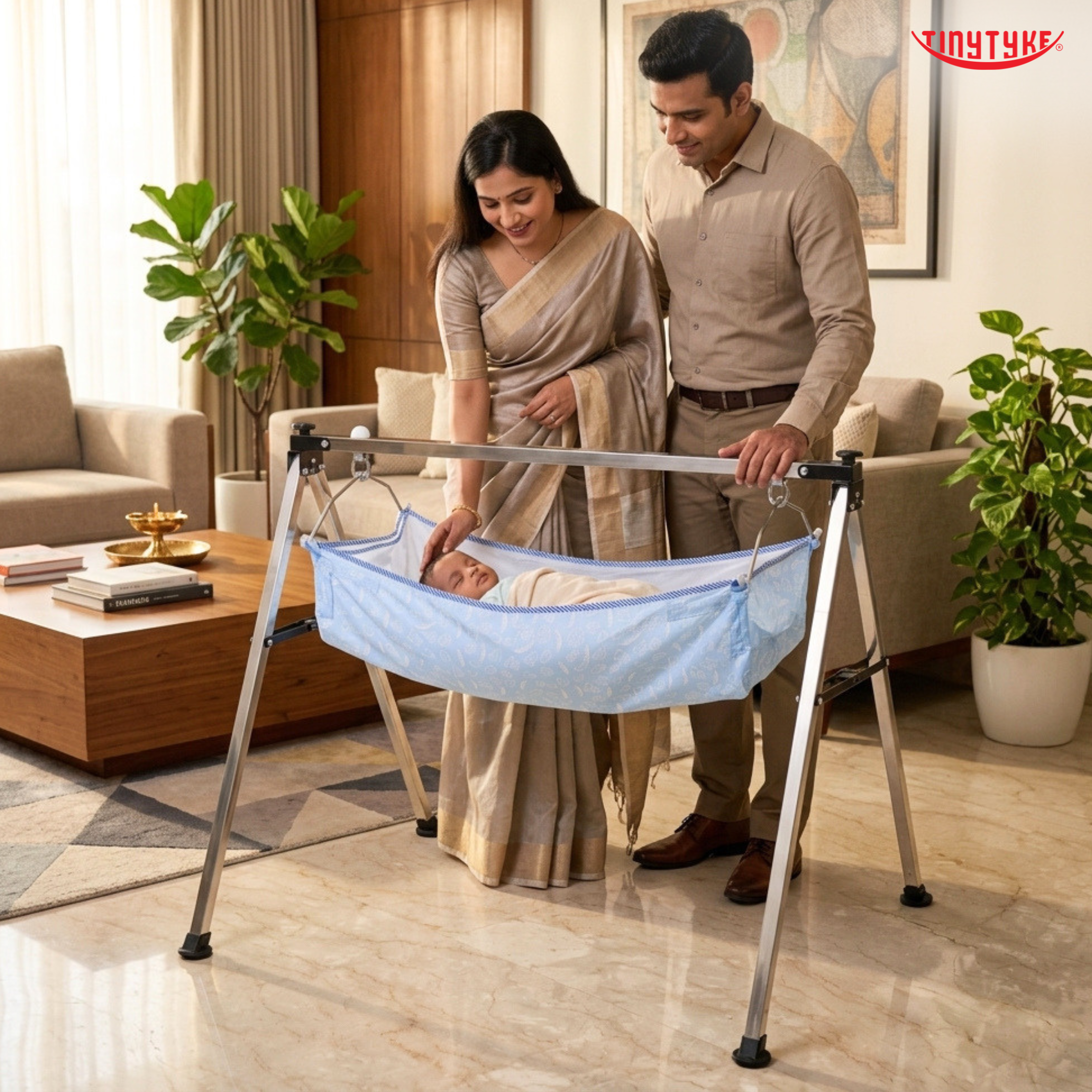 TinyTyke- Manual Baby Cradle Square Pipe - Semi Foldable