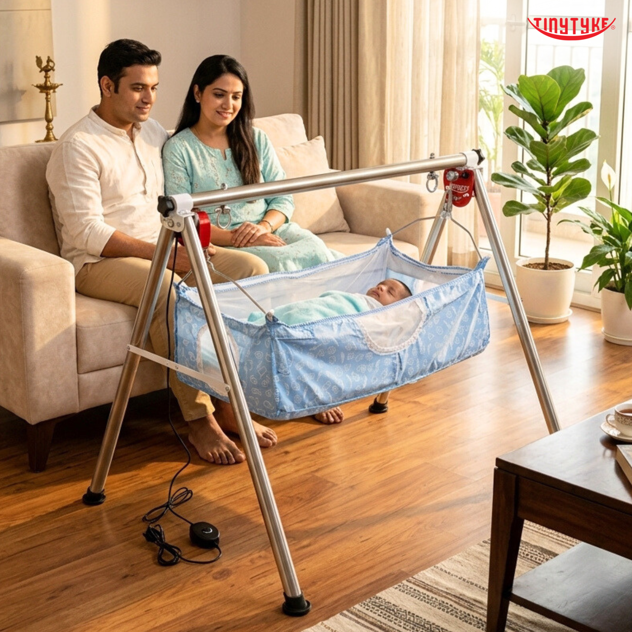 TinyTyke- Automatic Baby Cradle Round Pipe - Semi Foldable