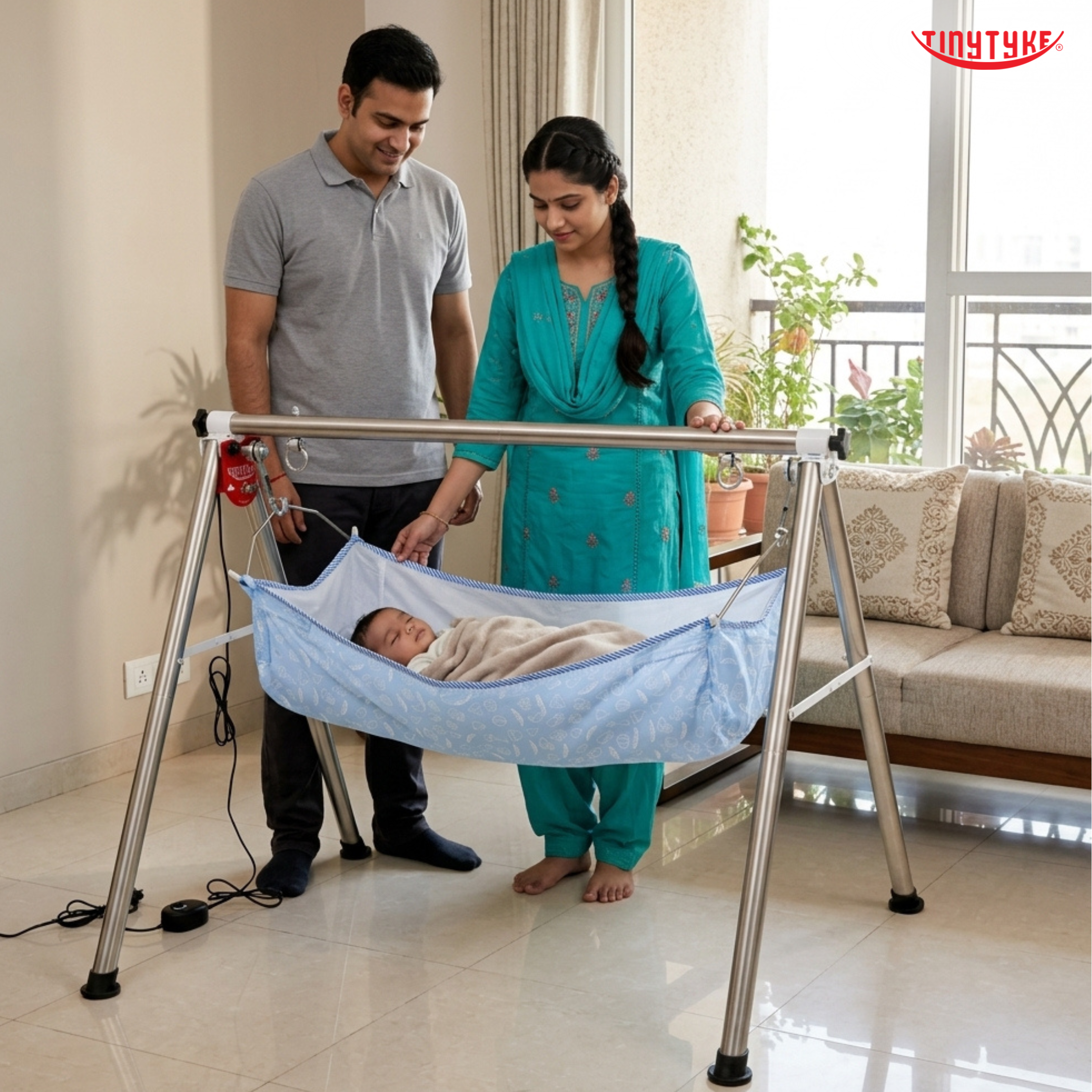 TinyTyke- Automatic Baby Cradle Round Pipe - Semi Foldable