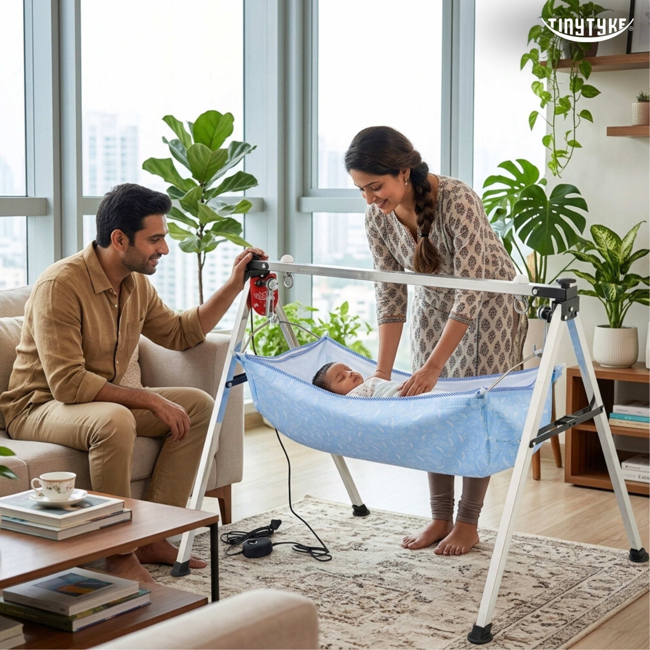 TinyTyke- Automatic Baby Cradle Square Pipe - Semi Foldable