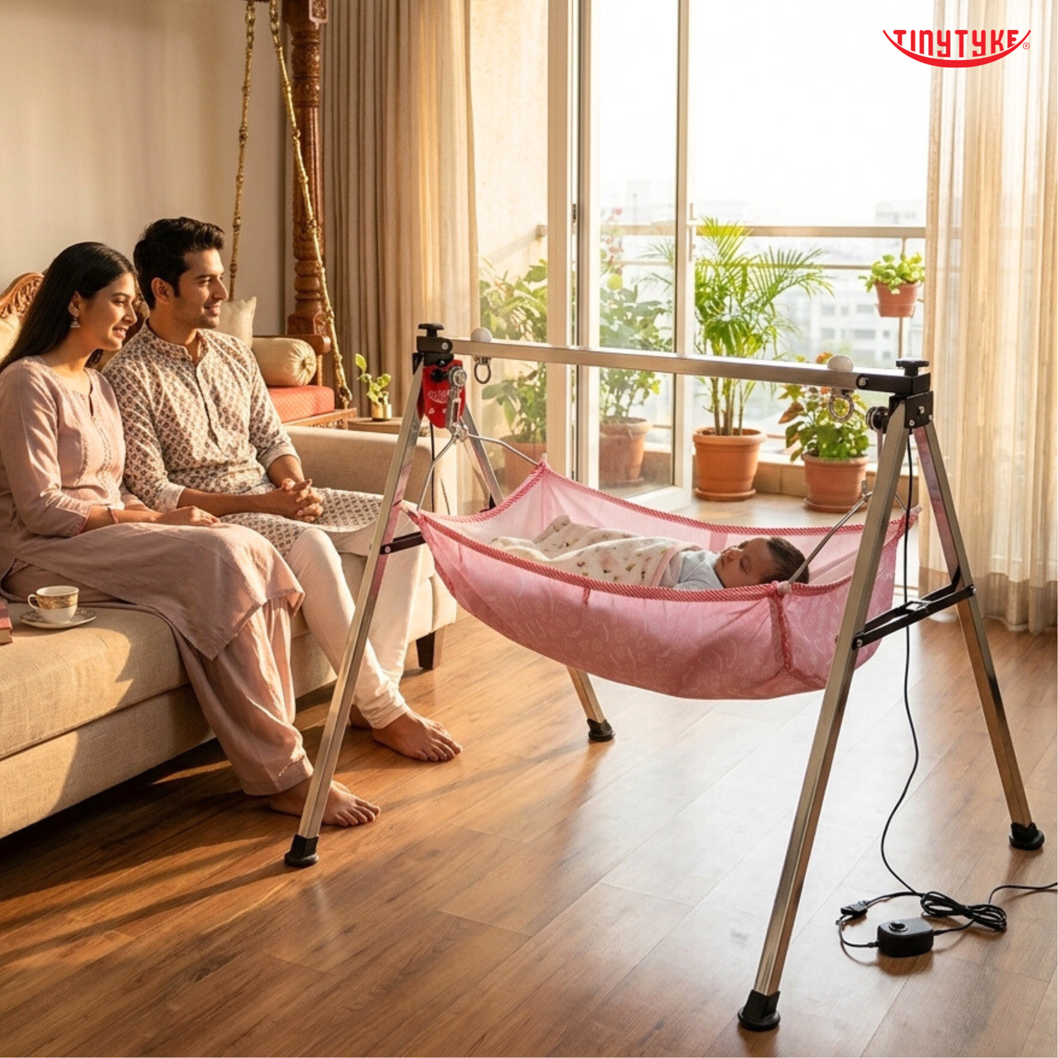 TinyTyke- Automatic Baby Cradle Square Pipe - Semi Foldable