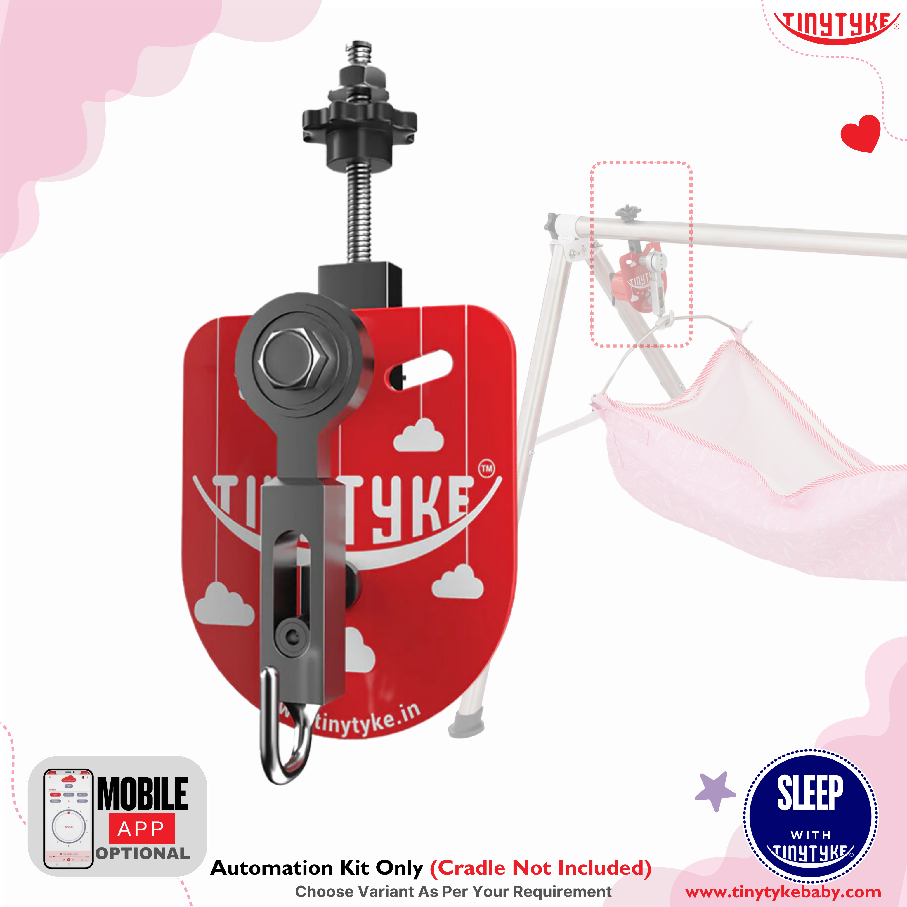 TINYTYKE automation kit on a white background with brand logo and website.