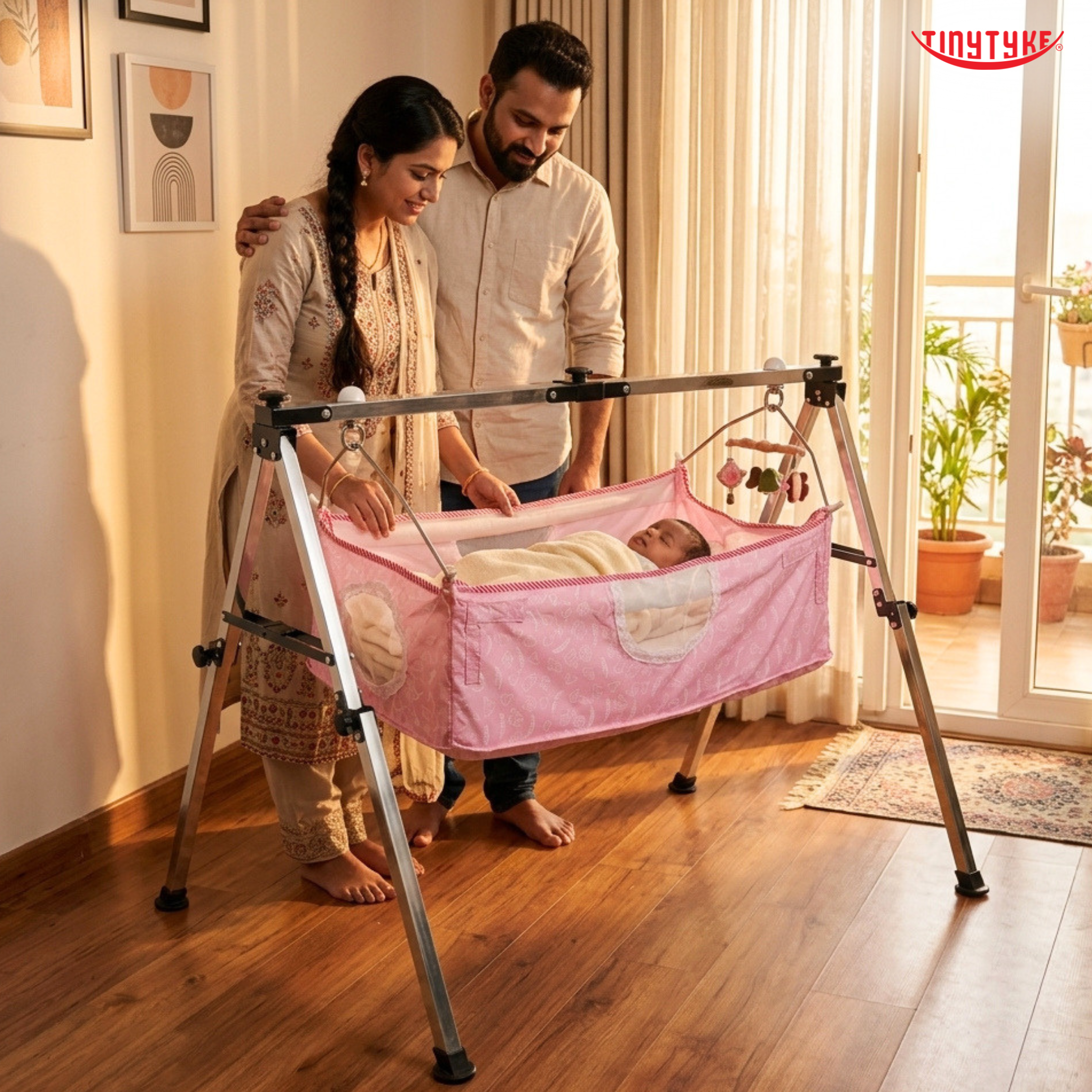TinyTyke- Manual Baby Cradle Square Pipe - Fully Foldable