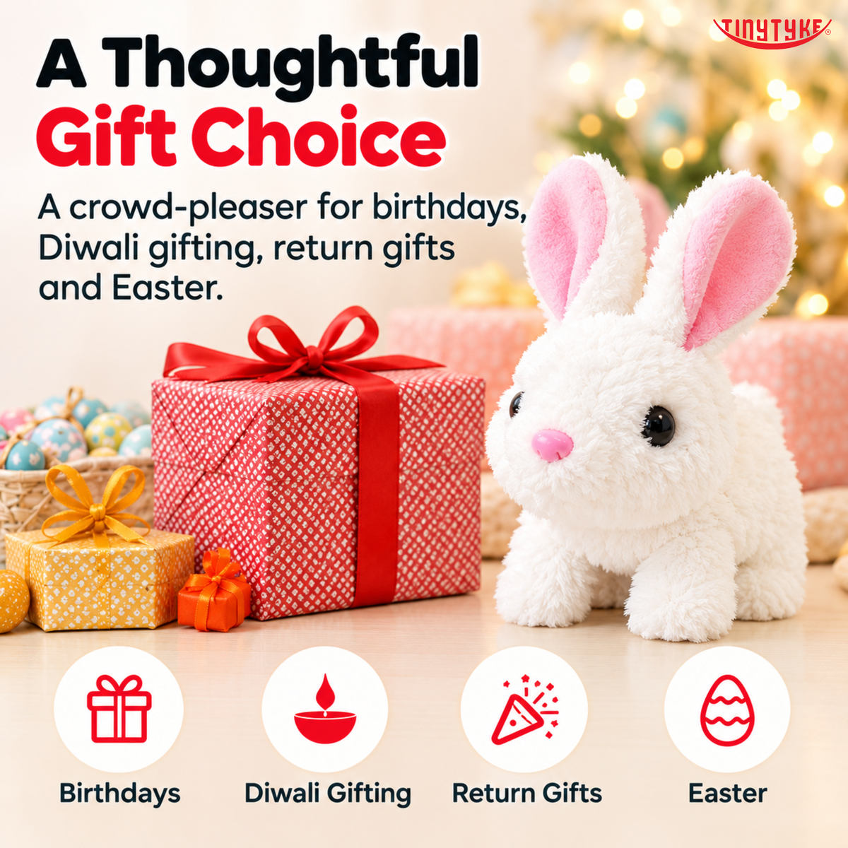 TinyTyke- Hopping Bunny With Sound Plush Toy | Battery Operated Walking Rabbit (With Battery)