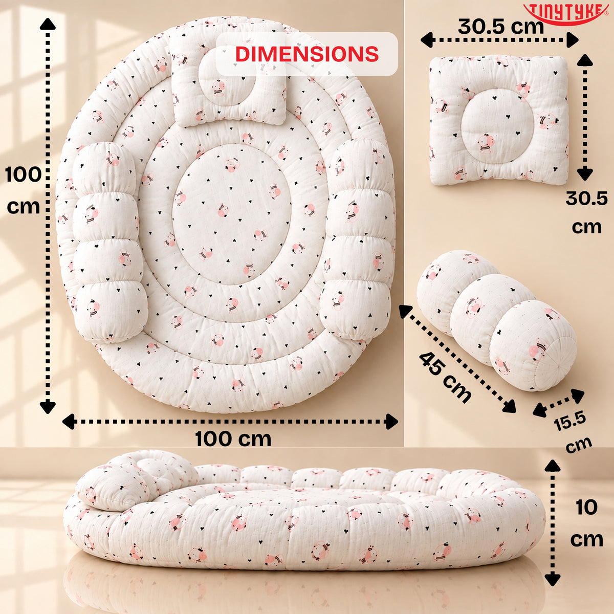 TinyTyke- Premium Baby Bedding Set With A Head Pillow & 2 Side Bolster Pillows