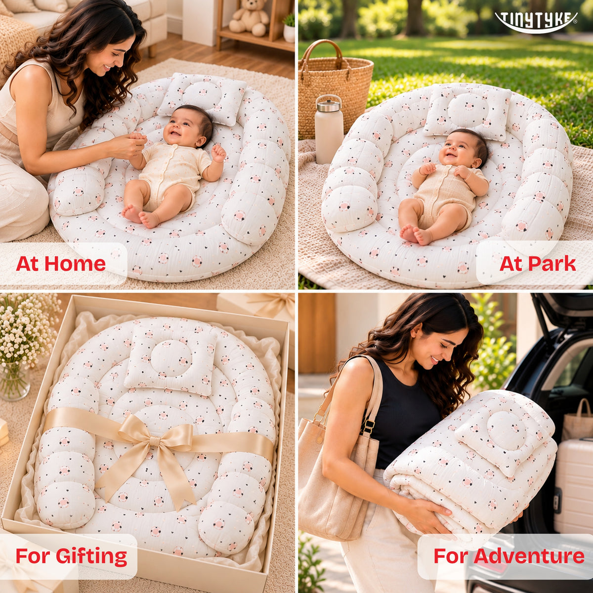 TinyTyke- Premium Baby Bedding Set With A Head Pillow & 2 Side Bolster Pillows