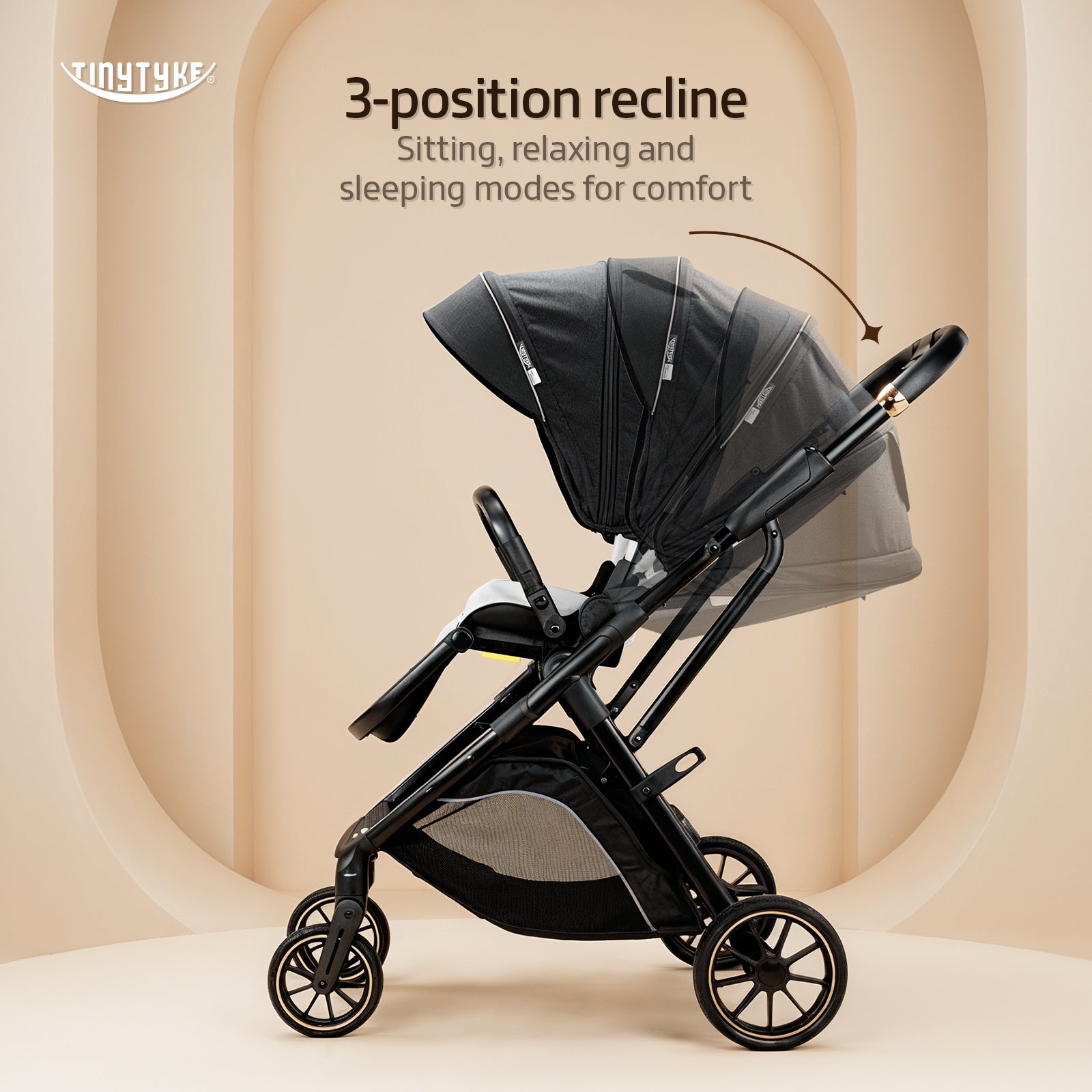 TinyTyke Urban Glide (T7) Two Essentials, One Purchase | Travel System Stroller with Car Seat (Optional) & Reversible Seating | 3-Position Recline and One-touch Fold (0-40 Months)