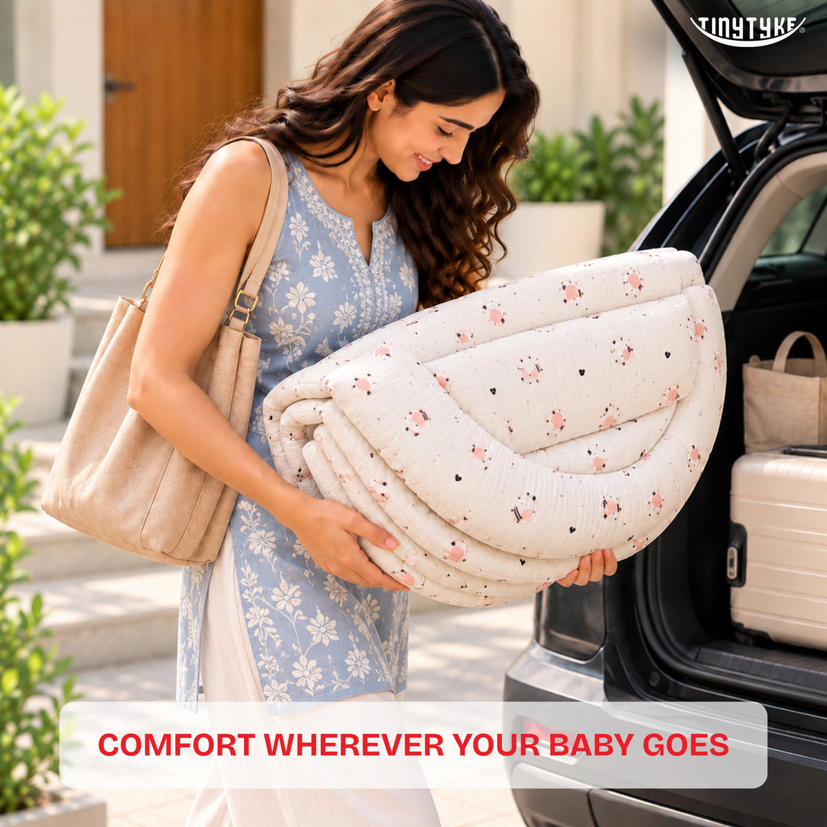 TinyTyke- Premium Baby Bedding Set With A Head Pillow & 2 Side Bolster Pillows
