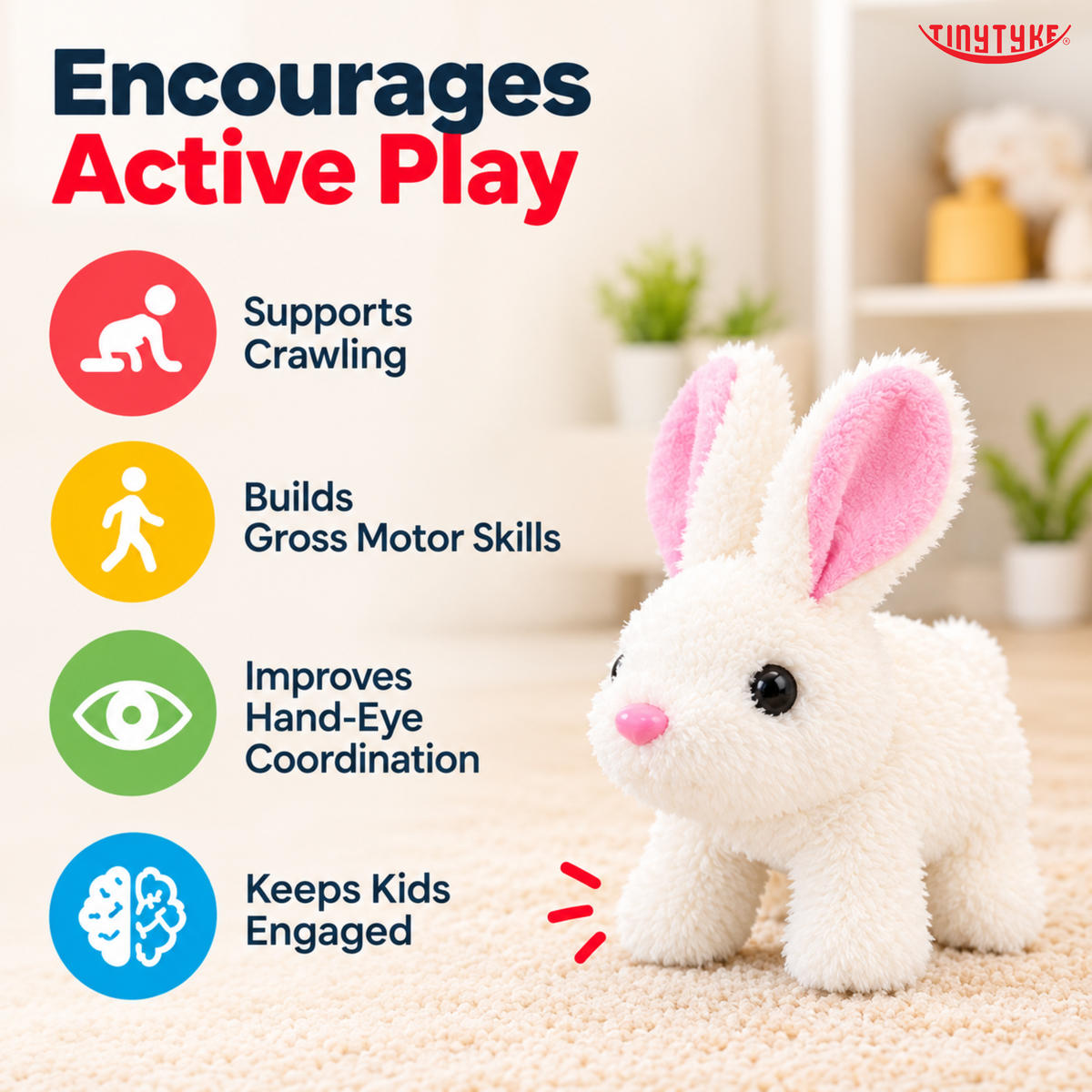 TinyTyke- Hopping Bunny With Sound Plush Toy | Battery Operated Walking Rabbit (With Battery)