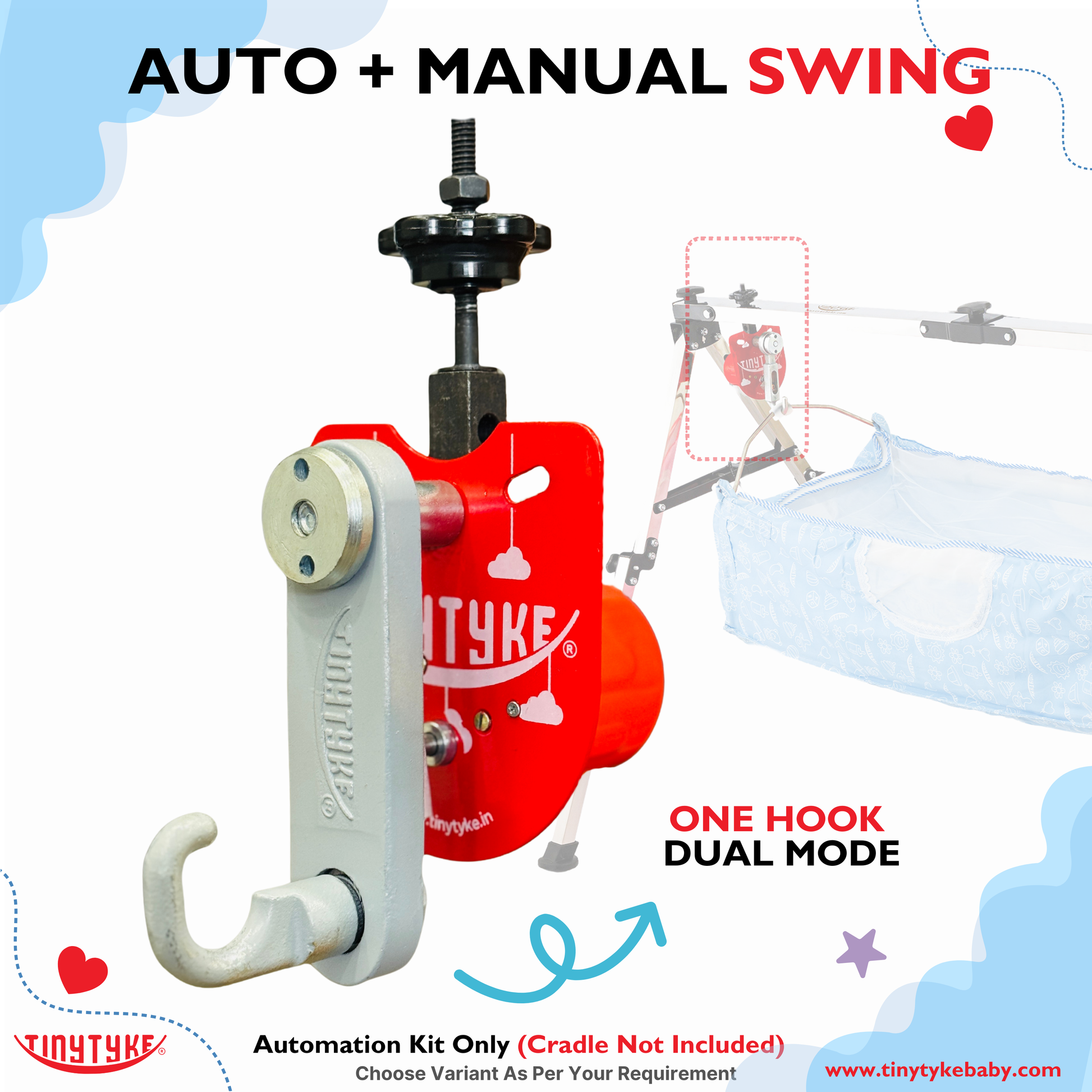 TinyTyke- Baby Cradle Automation Kit (For Manual Baby Cradle/ Cradle Not Included) With Mobile App (With Timer ⏰ & Music 🎶 Playing Feature)